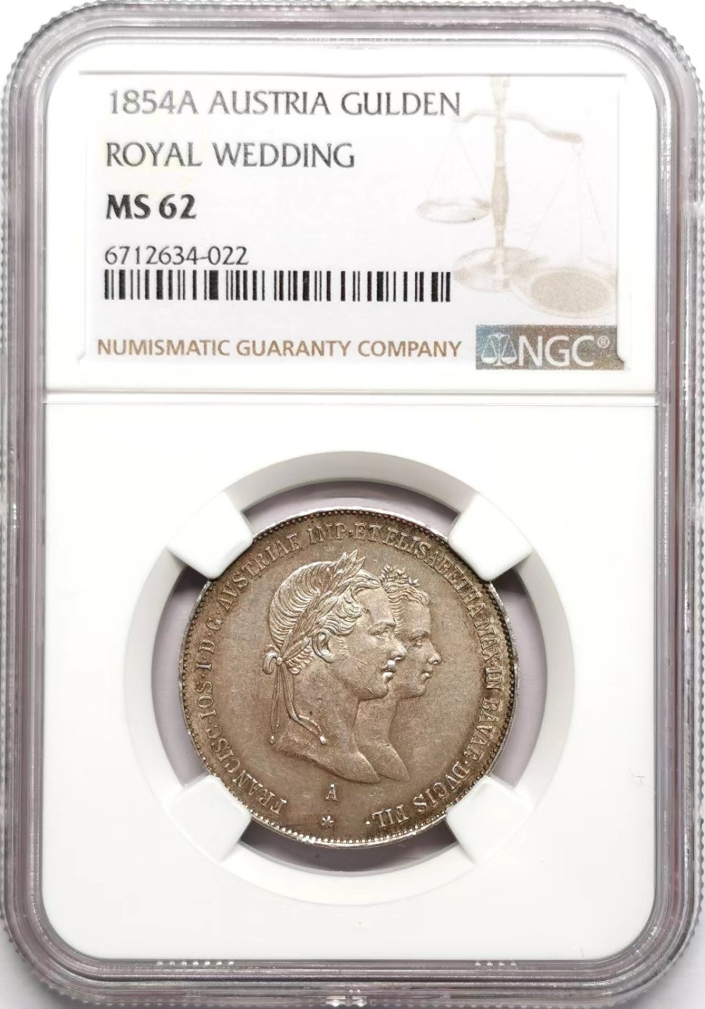 凡希社世界钱币微拍第二百三十四期 荐！1854奥地利茜茜公主成婚纪念古尔登NGC-MS62柔彩！