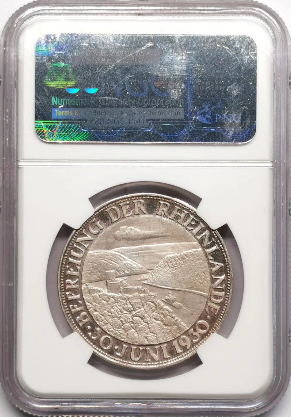 凡希社世界钱币微拍第二百三十四期 1930德国莱茵兰解放纪念银章NGC-PF63UC精铸！