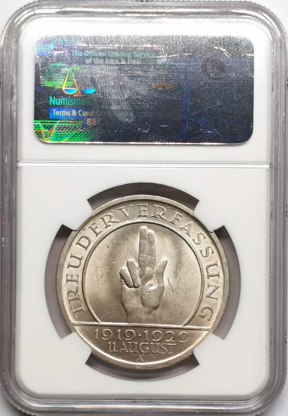 凡希社世界钱币微拍第二百三十四期 1929魏玛德国宪法5马克大银NGC-MS64