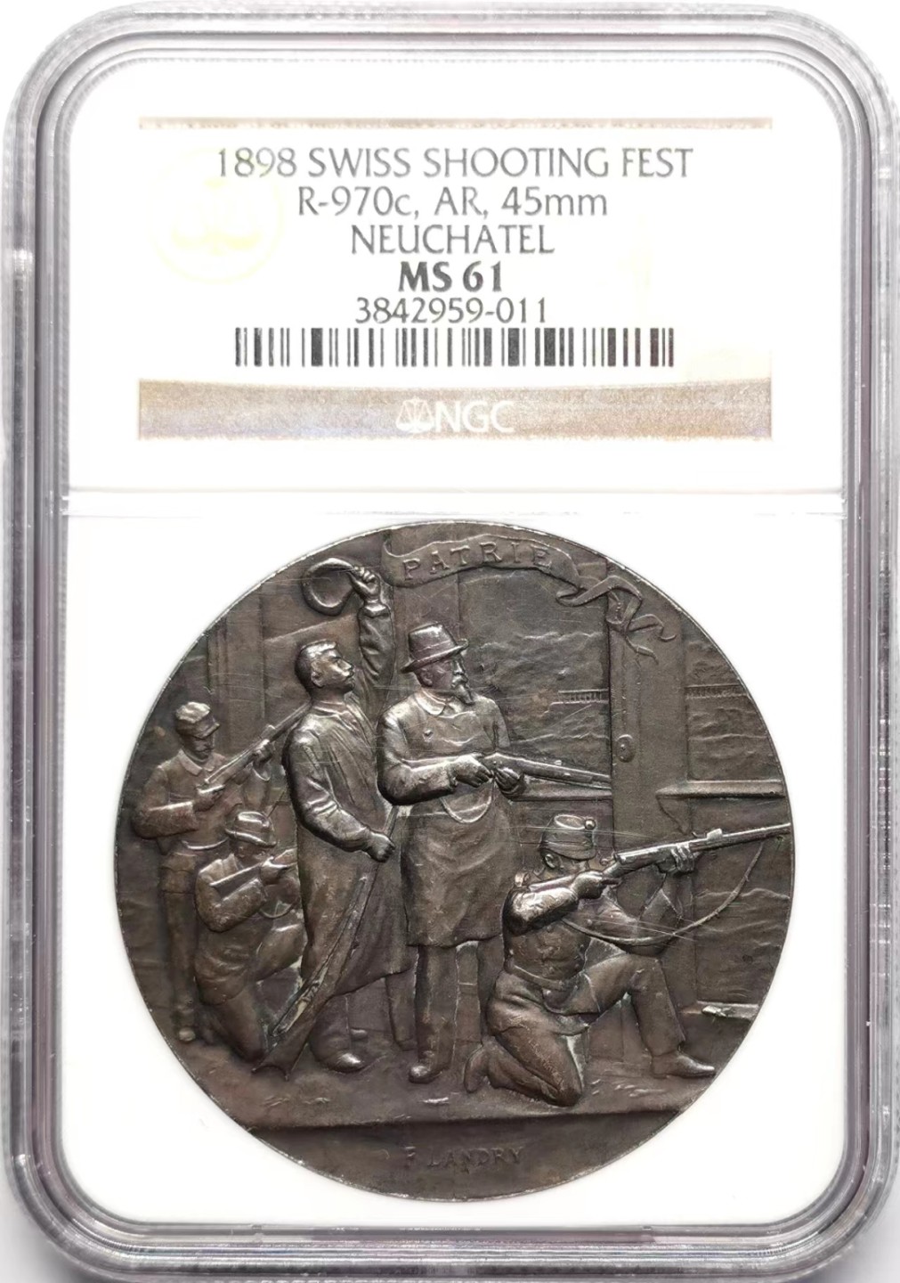 凡希社世界钱币微拍第二百三十四期 1898瑞士纳沙泰尔射击节纪念银章NGC-MS61