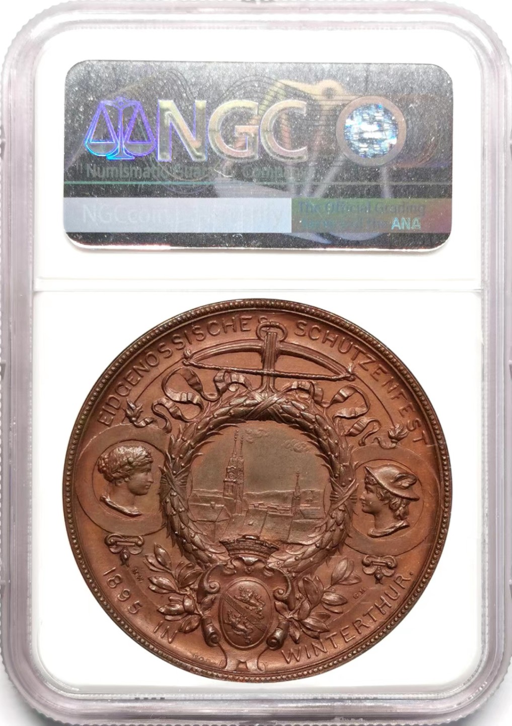 凡希社世界钱币微拍第二百三十四期 1895瑞士苏黎世-温特图尔射击节纪念铜章NGC-MS64