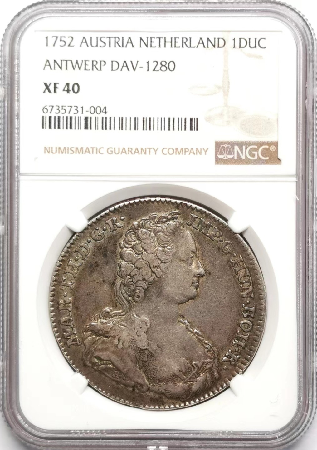 凡希社世界钱币微拍第二百三十四期 1752奥治尼德兰杜卡特大银NGC-XF40原味品！