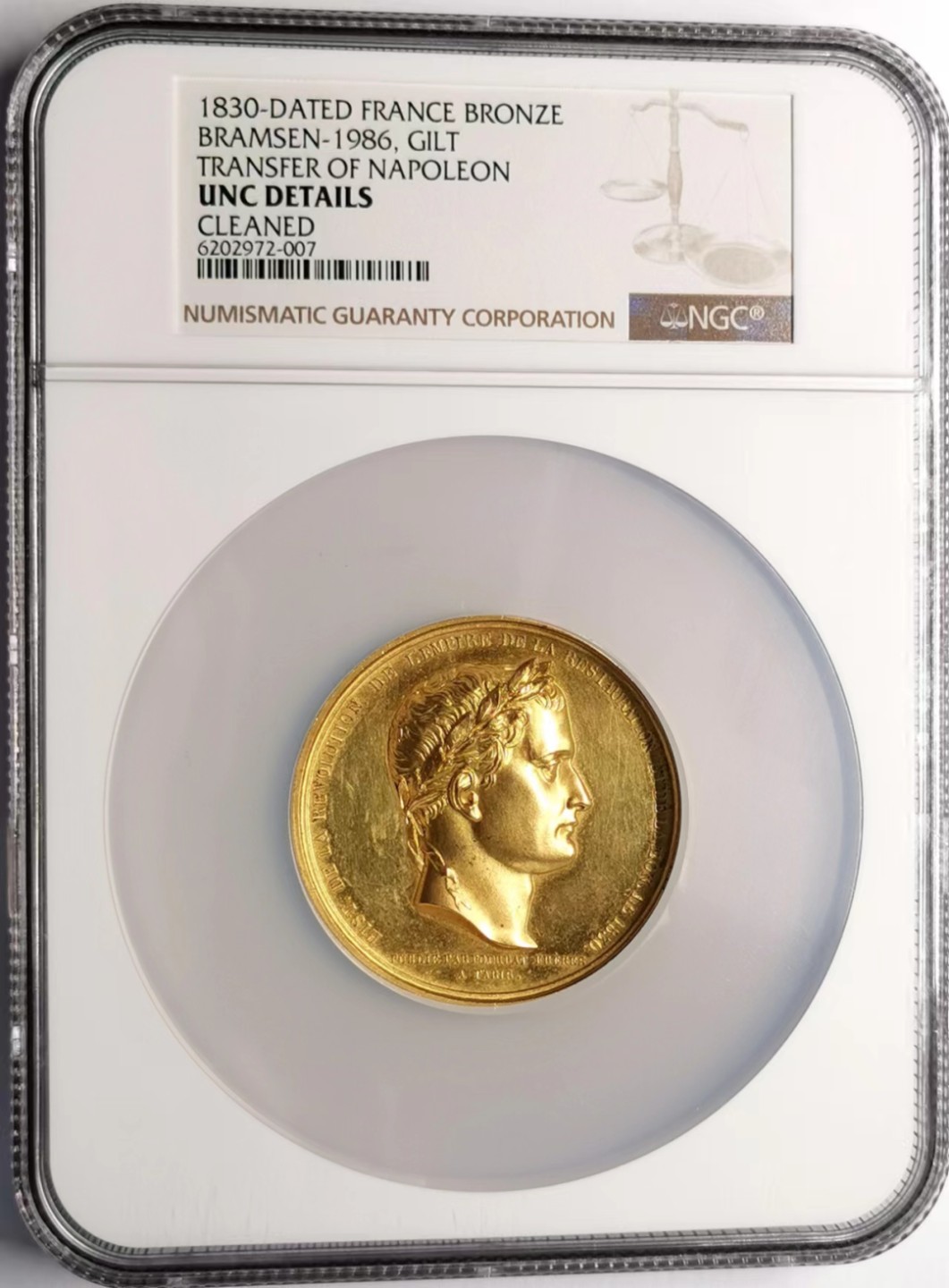 凡希社世界钱币微拍第二百三十四期 1830法国拿破仑灵柩回归巴黎纪念镀金章NGC-UNCD