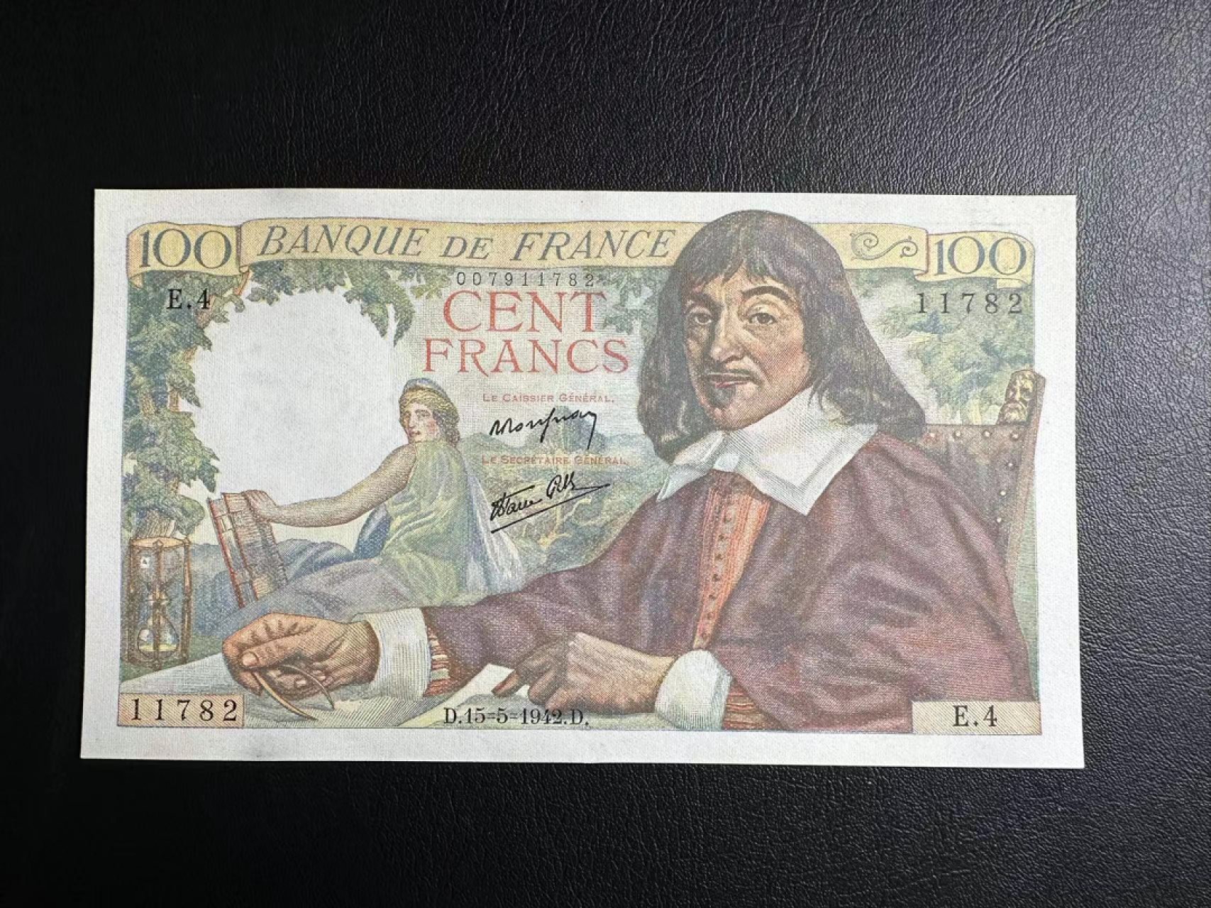 【Blue Auction】✨世界纸币精拍第309期——莫总专场XVII【精】 法国 1942年100法郎 笛卡尔 AU+无针孔