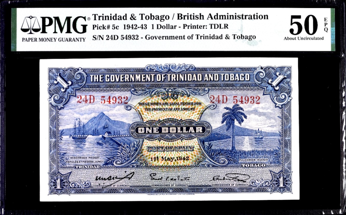 【Blue Auction】✨世界纸币精拍第309期——莫总专场XVII【精】 特立尼达和多巴哥 早期 1942-43年1元 PMG50EPQ 风景唯美 原票状态佳