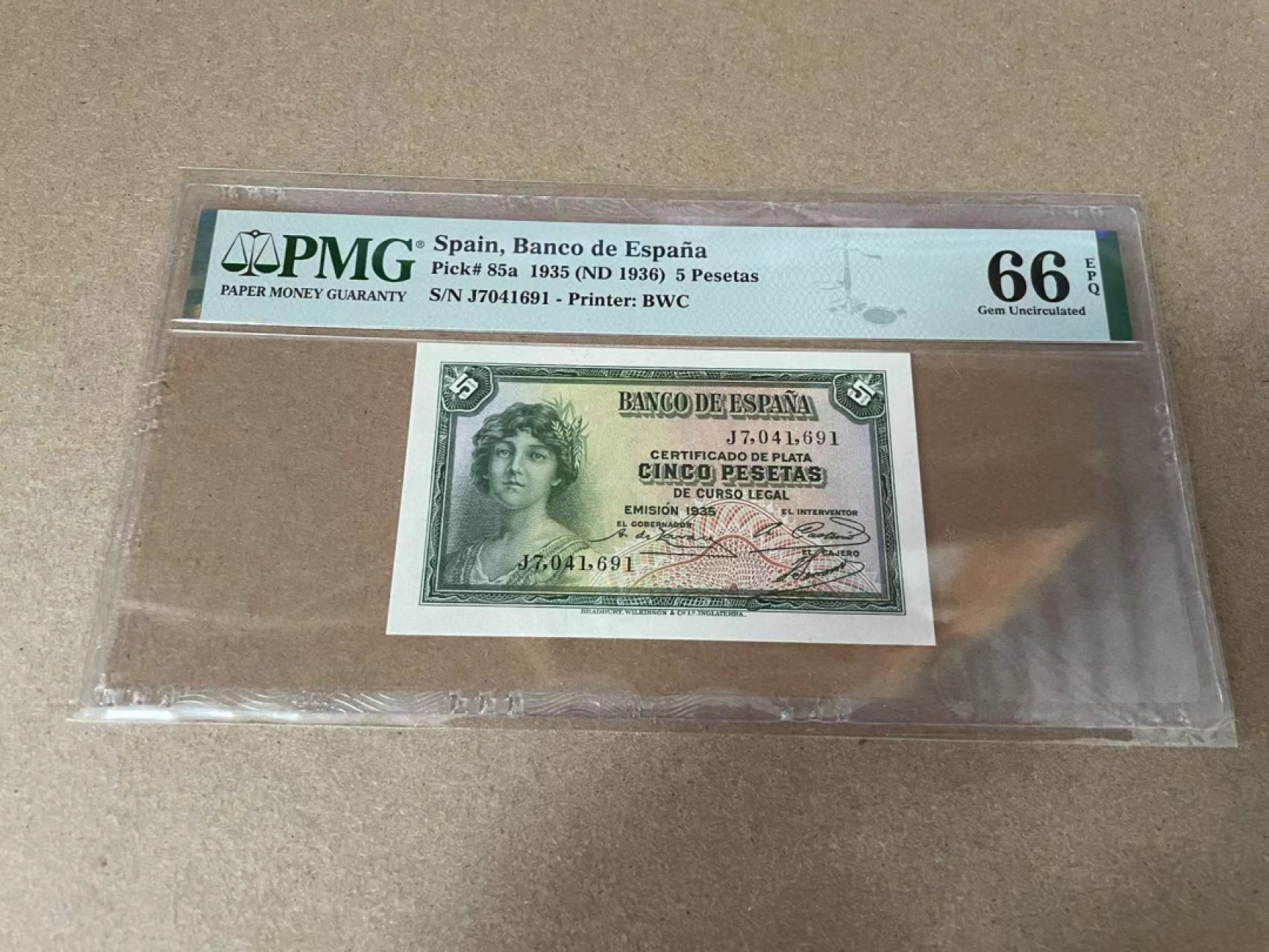 【Blue Auction】✨世界纸币精拍第309期——莫总专场XVII【精】 西班牙 1935年5比塞塔 PMG66EPQ 