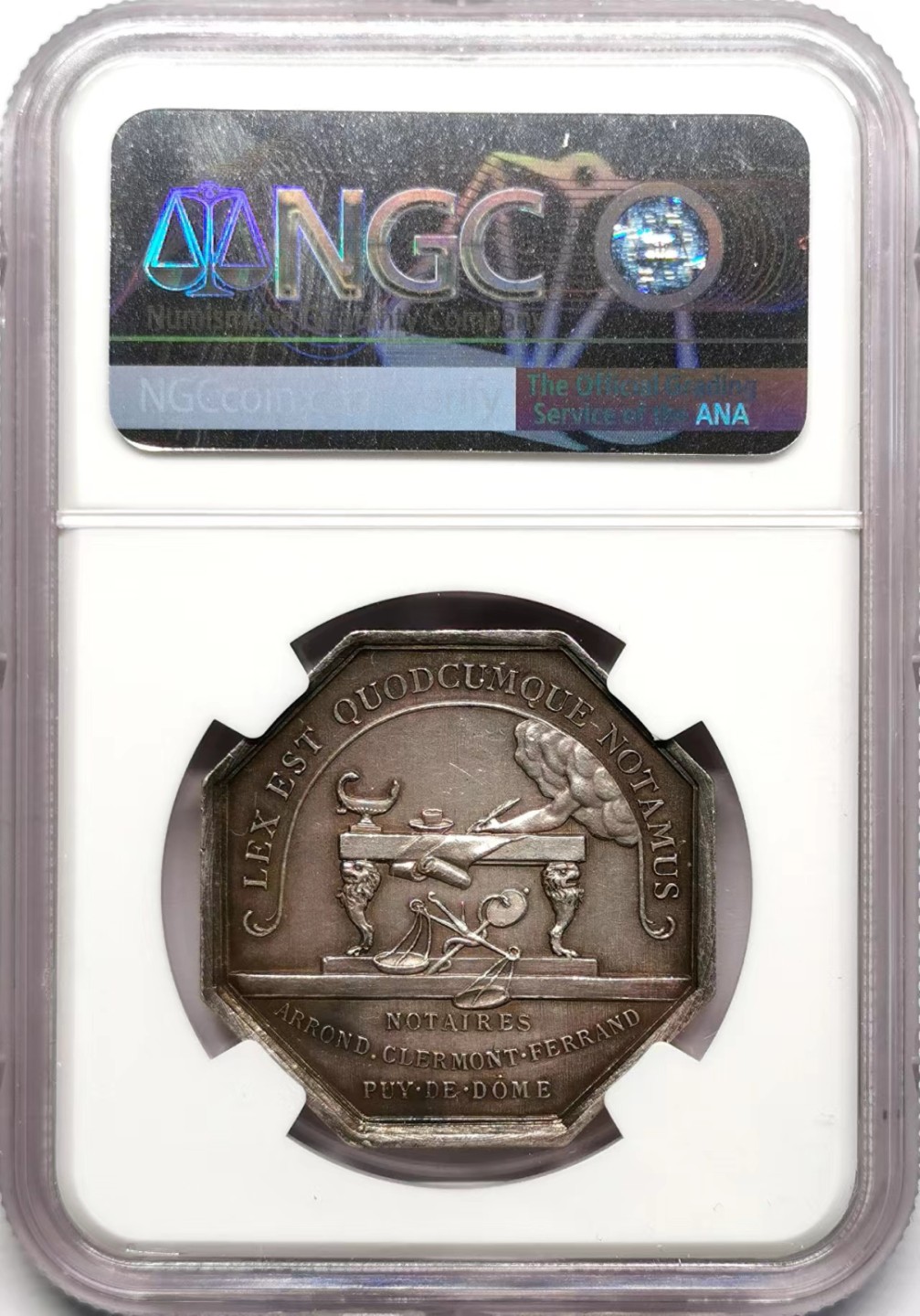 凡希社世界钱币微拍第二百三十四期 十九世纪法国克莱蒙费德公证处八角银章NGC-AU58