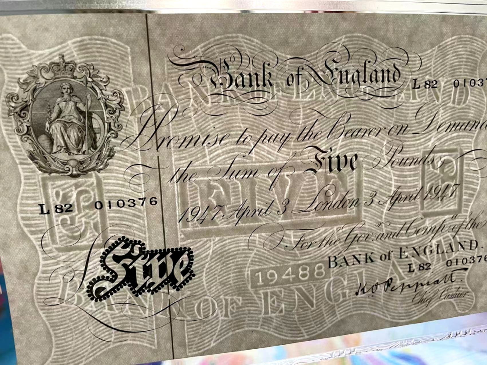 【Blue Auction】✨世界纸币精拍第309期——莫总专场XVII【精】 【名家旧藏加分 K.O.Peppiatt】英国 1947年5镑白镑 超大票幅 PMG65EPQ 绝品 满版水印