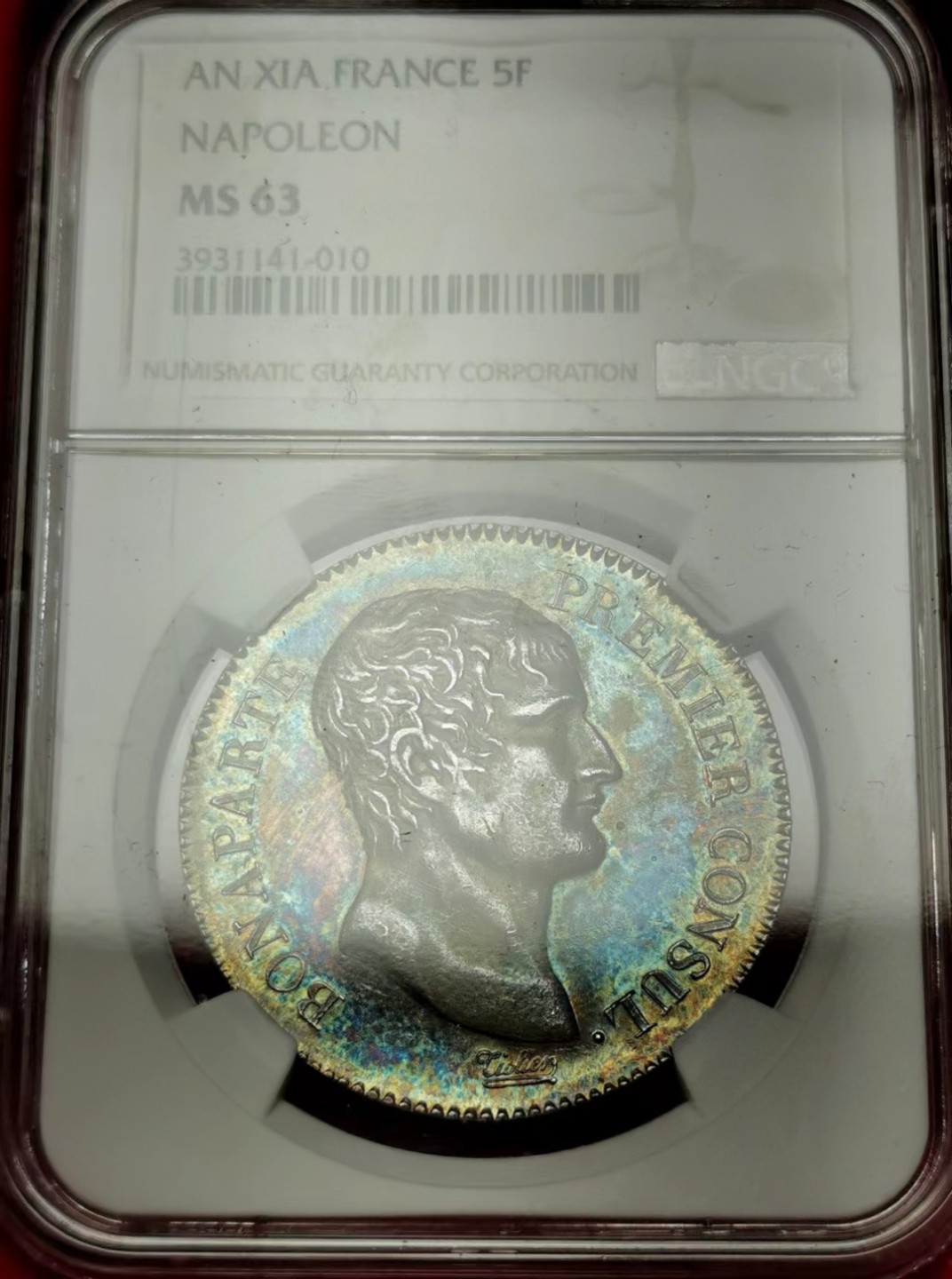 凡希社世界钱币微拍第二百三十四期 稀！ANXI法兰西共和国拿破仑第一执政5法郎大银NGC-MS63油彩神品！！