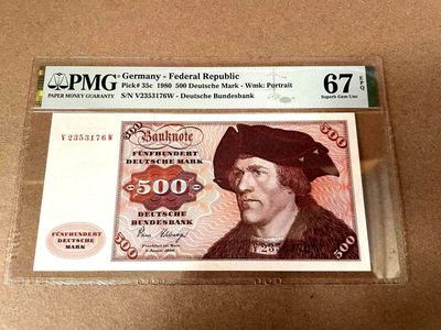 【Blue Auction】✨世界纸币精拍第309期——莫总专场XVII【精】 - 德国 1980年500马克 经典大副 雕刻精美 PMG67EPQ 高分