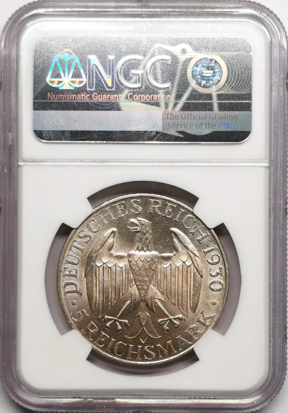 凡希社世界钱币微拍第二百三十四期 1930魏玛德国齐柏林飞艇5马克大银NGC-MS64