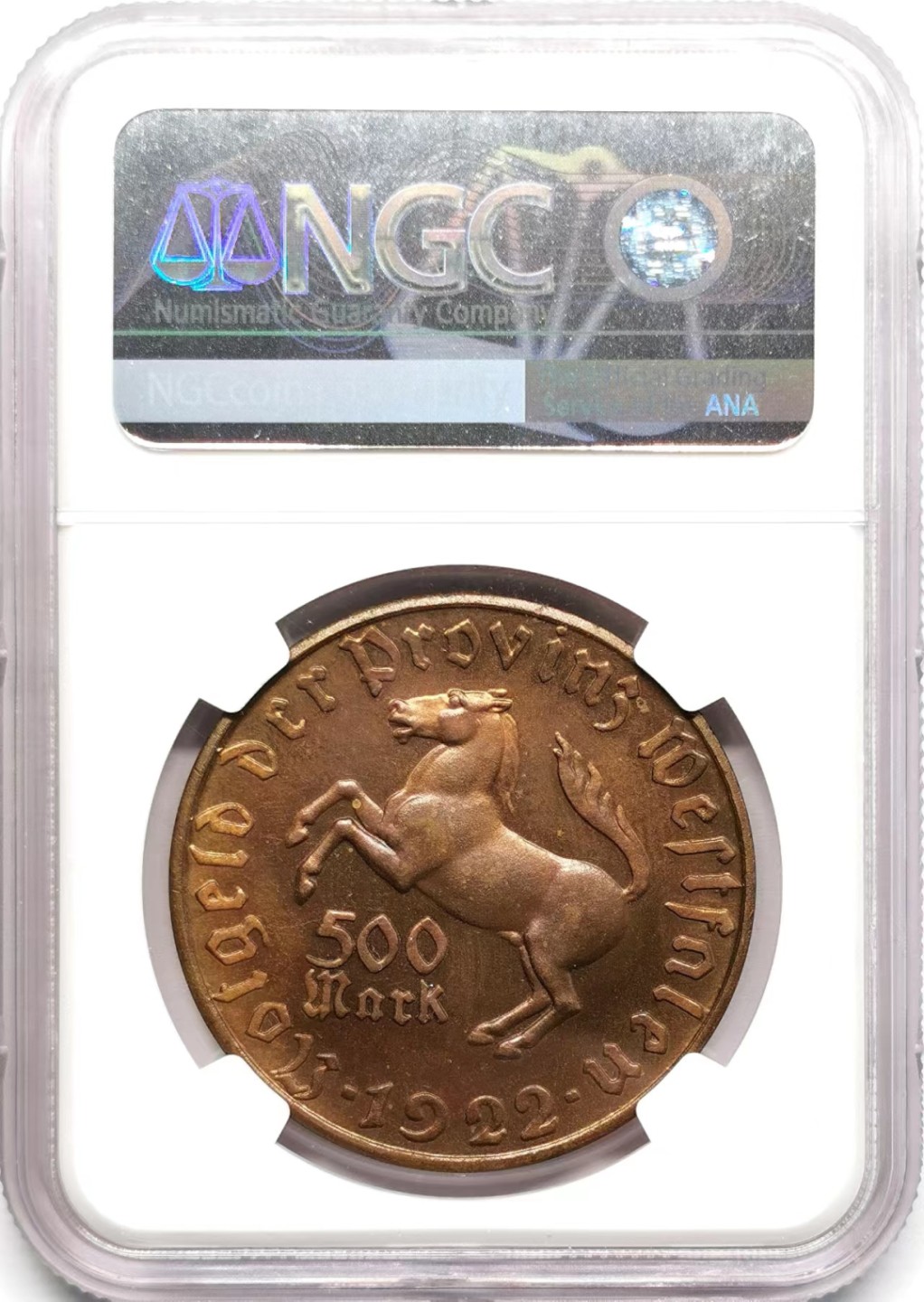 凡希社世界钱币微拍第二百三十四期 1922德紧威斯特伐利亚马币500马克NGC-MS64