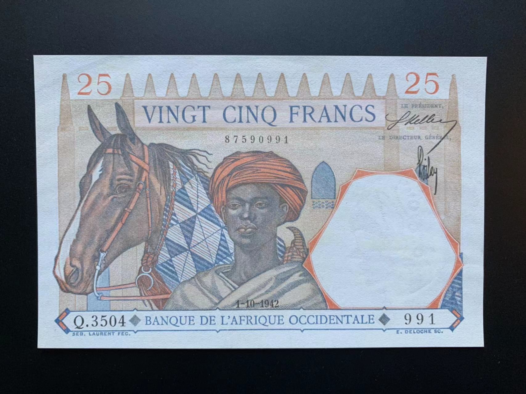 【Blue Auction】✨世界纸币精拍第309期——莫总专场XVII【精】 法属西非 1942年25法郎 AU 