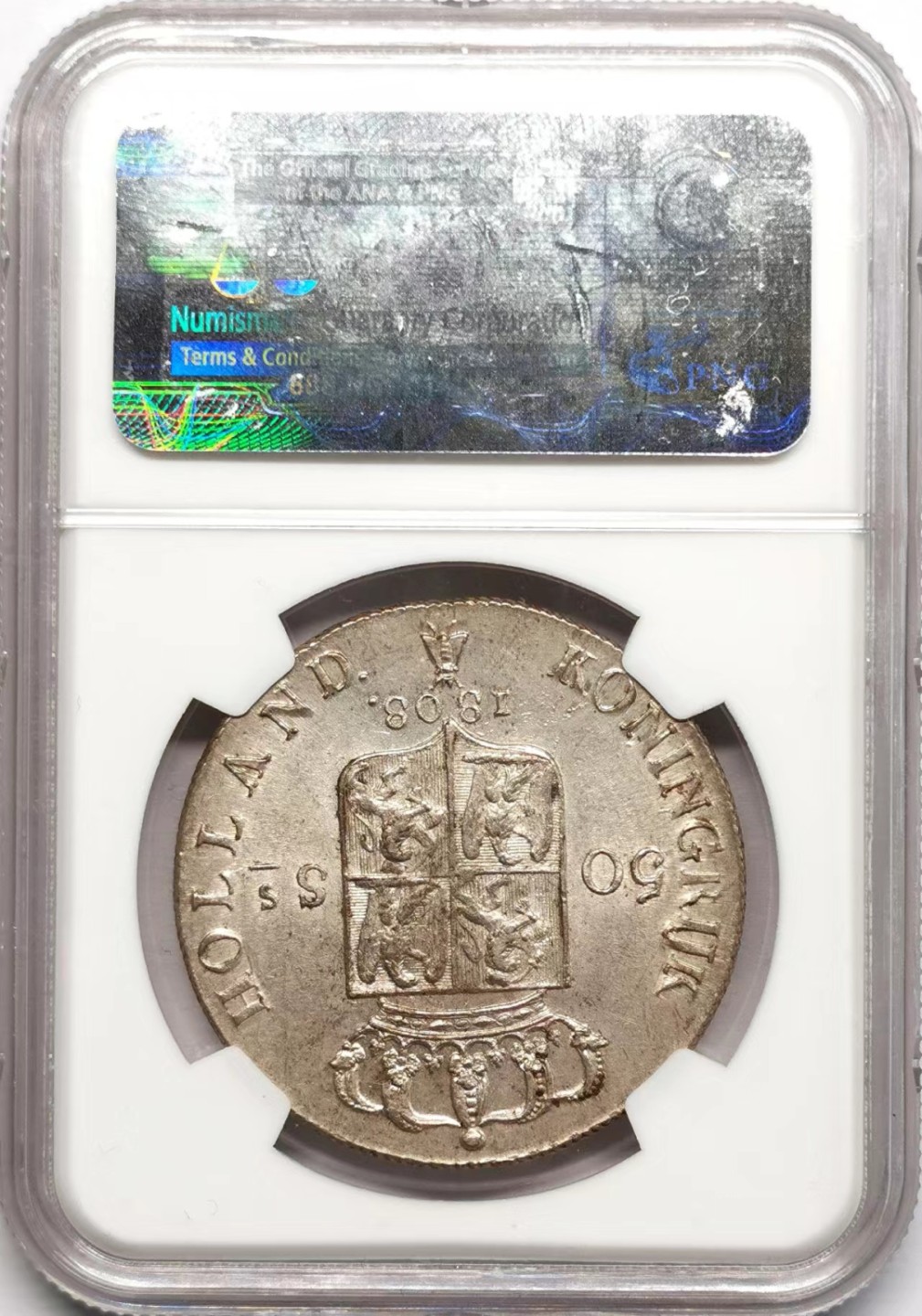 凡希社世界钱币微拍第二百三十四期 荐！1808荷兰王国路易波拿巴50ST大银NGC-MS64淡彩银光！