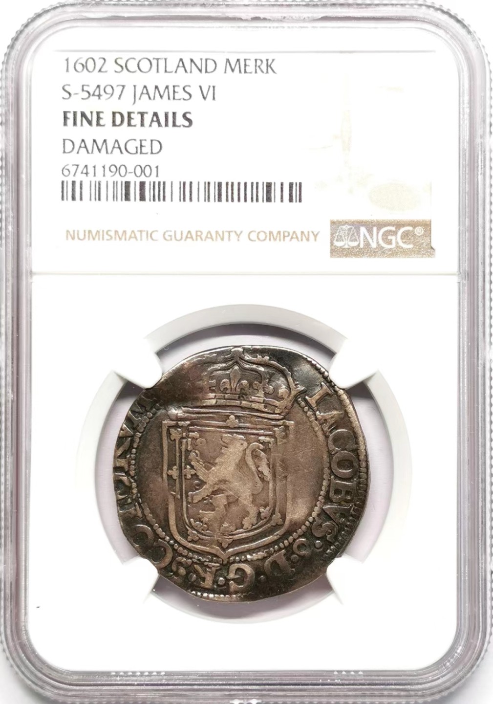 凡希社世界钱币微拍第二百三十四期 1602苏格兰詹姆斯六世Merk银币NGC-FINE