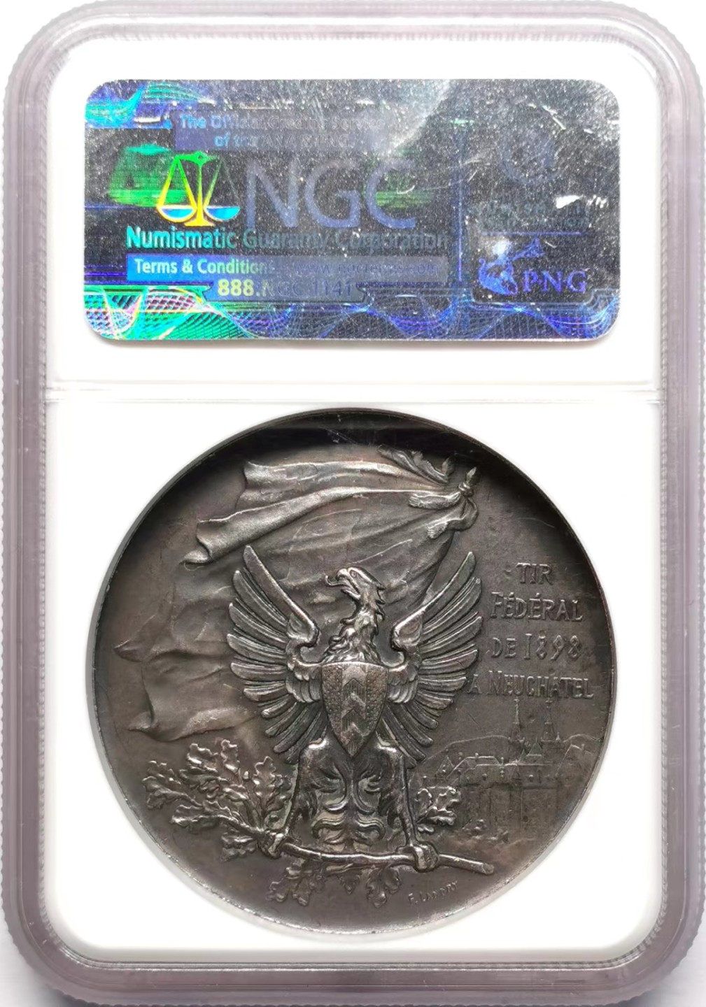 凡希社世界钱币微拍第二百三十四期 1898瑞士纳沙泰尔射击节纪念银章NGC-MS61