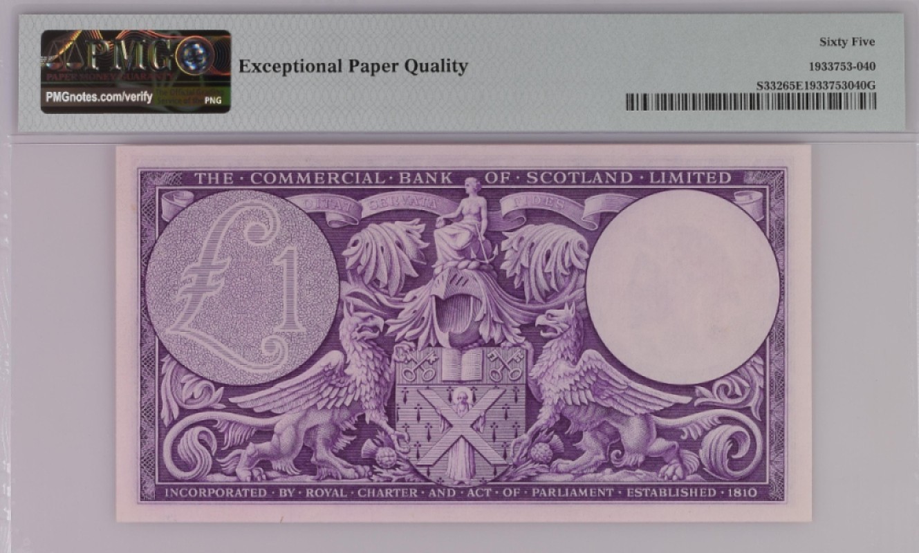 【Blue Auction】✨世界纸币精拍第309期——莫总专场XVII【精】 【仅1张更高分】苏格兰 1947年1镑 BWC雕刻非常精美 PMG65EPQ