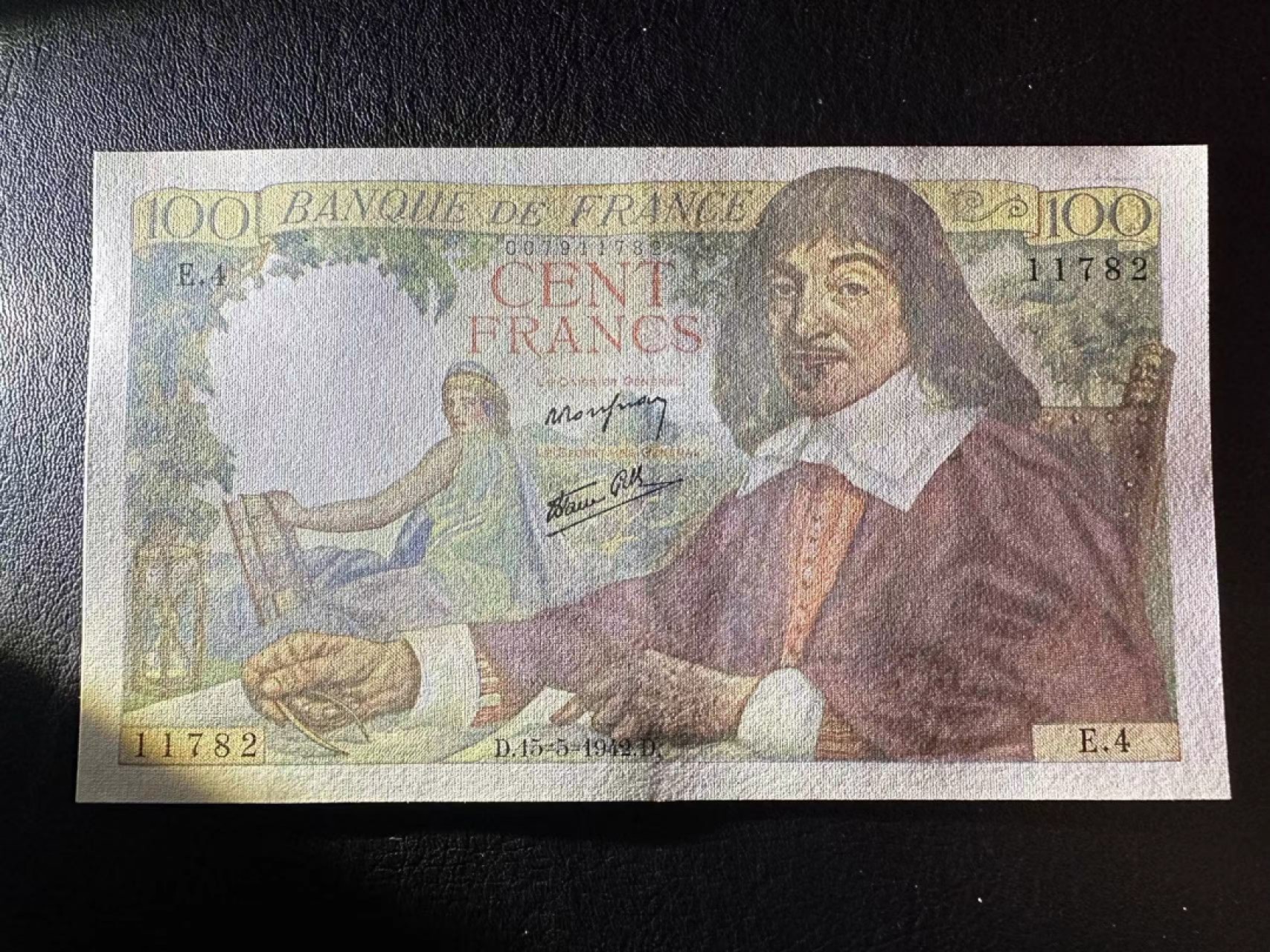 【Blue Auction】✨世界纸币精拍第309期——莫总专场XVII【精】 法国 1942年100法郎 笛卡尔 AU+无针孔