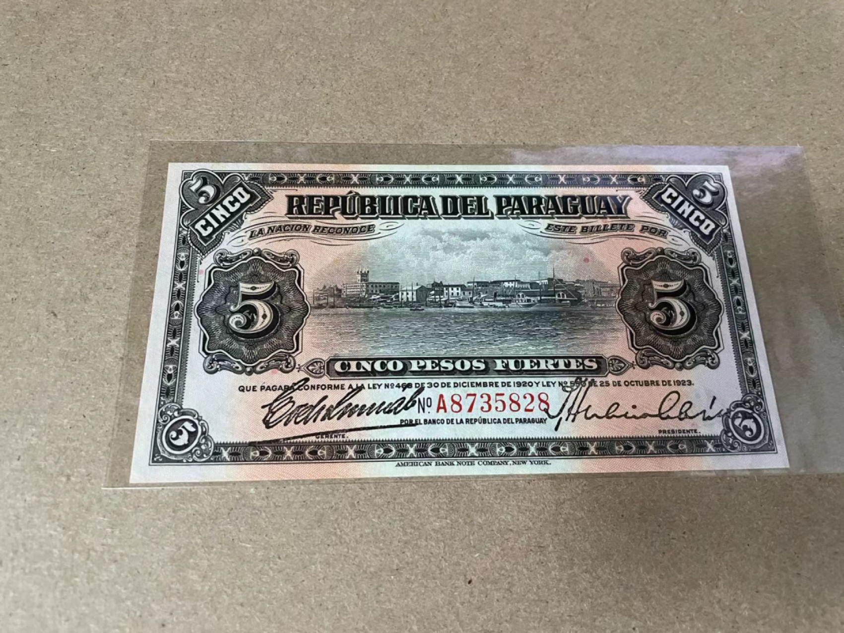 【Blue Auction】✨世界纸币精拍第309期——莫总专场XVII【精】 【A冠无47】巴拉圭 早期 1923年5比索 实钞少见 风景唯美 UNC （荧光下一个小点）