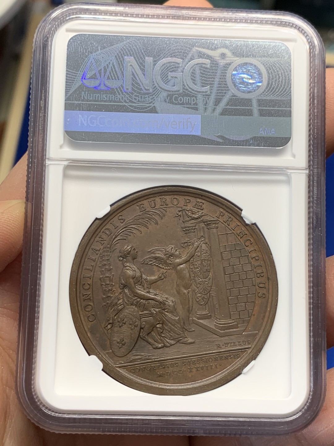 《竞宝斋》第149场-周日，周一，周四 3场 (全场包邮) NGC-MS63 法国1728年路易十五 天使图 大铜章 罕见品种