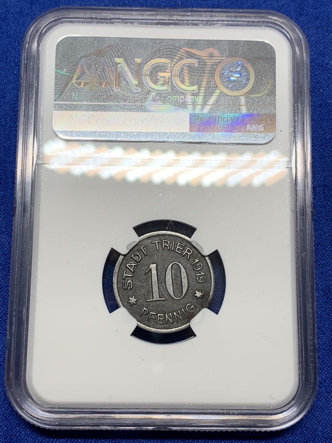 《竞宝斋》第149场-周日，周一，周四 3场 (全场包邮) NGC-AU55 德国紧急状态时期特里尔铁质币 1919年 10芬尼 细节不错低评状态