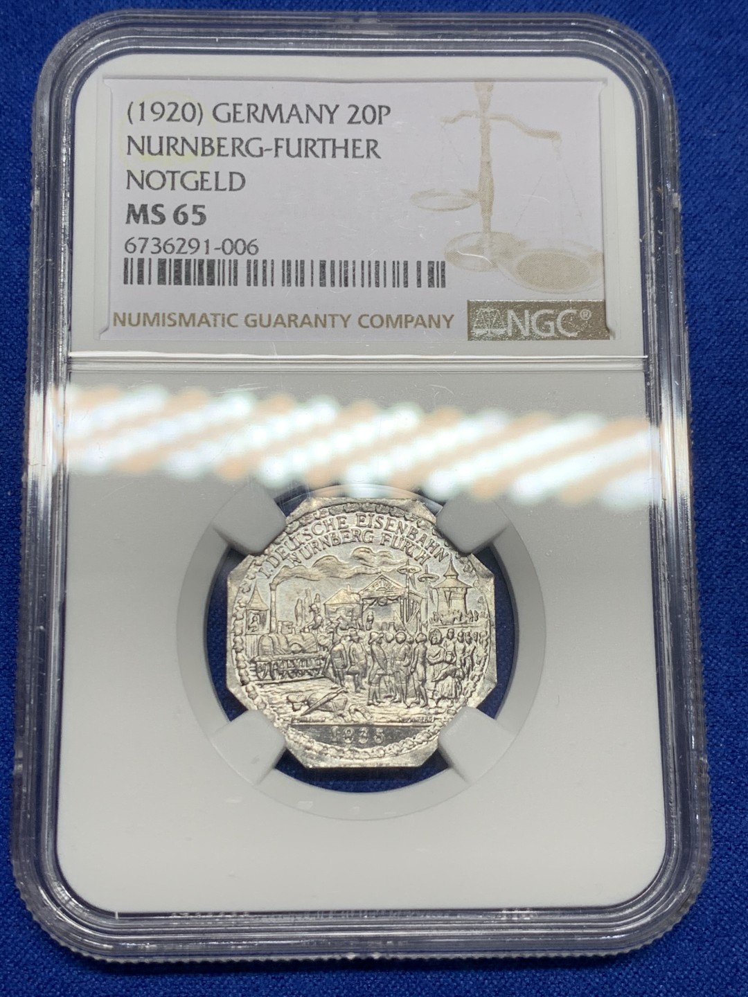 《竞宝斋》第149场-周日，周一，周四 3场 (全场包邮) NGC-MS65 德国紧急状态时期纽伦堡币 1920年 高分好品相 细节丰富