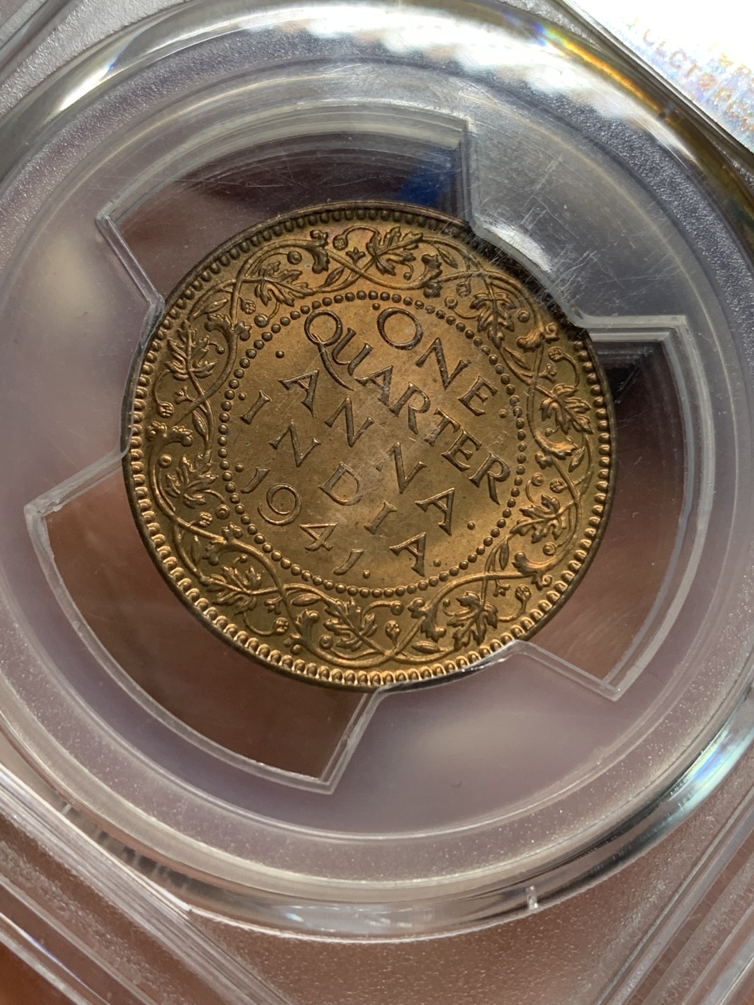 《竞宝斋》第149场-周日，周一，周四 3场 (全场包邮) PCGS-MS64RD 1941年 英属印度 乔治六世1/4安娜铜币 常见多RB，评出RD难得。Ebay同分RD有900+的成交记录