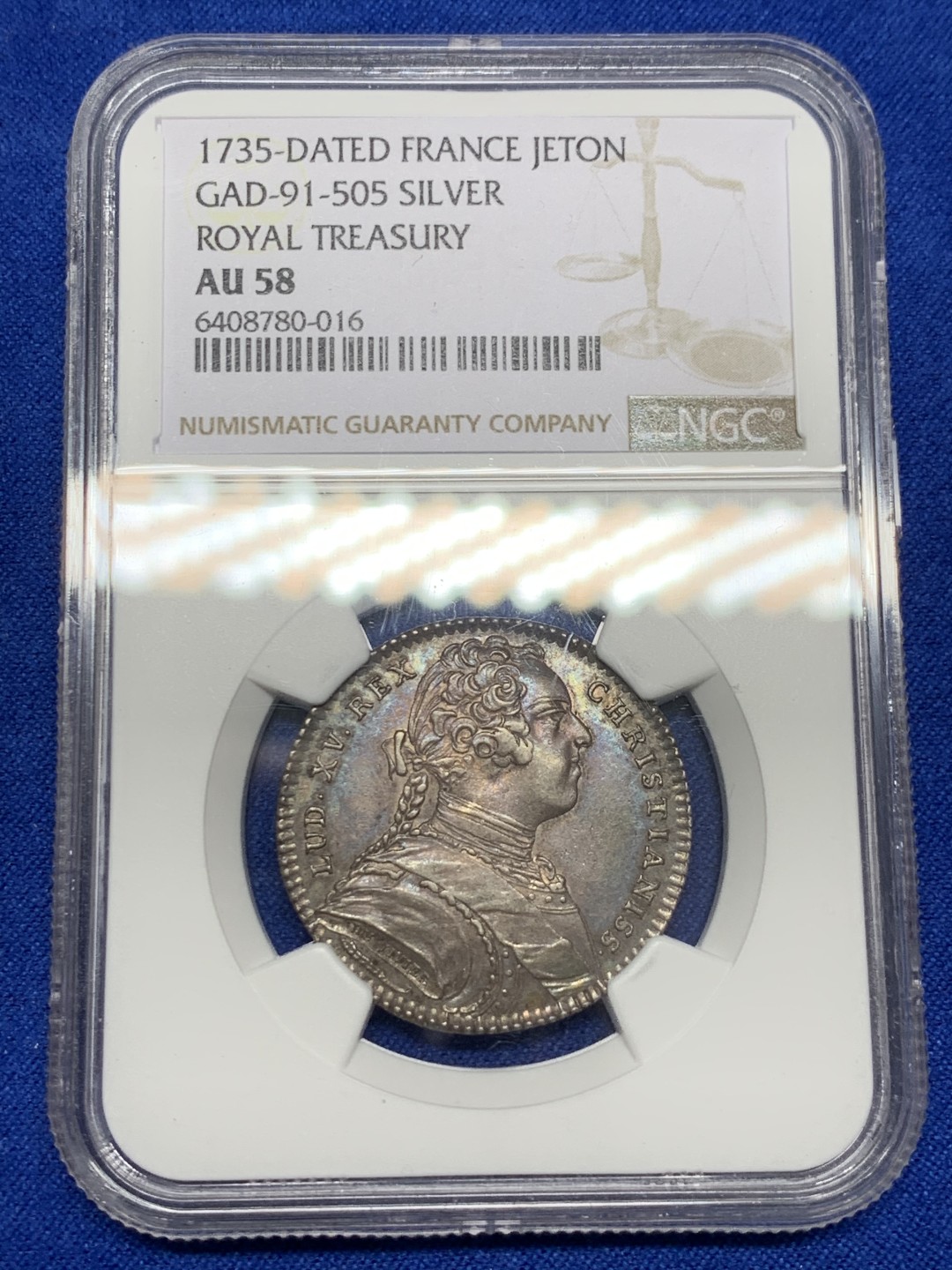 《竞宝斋》第149场-周日，周一，周四 3场 (全场包邮) NGC-AU58 法国1735年 路易十五 皇家宝藏系列 圆形JETON 银质