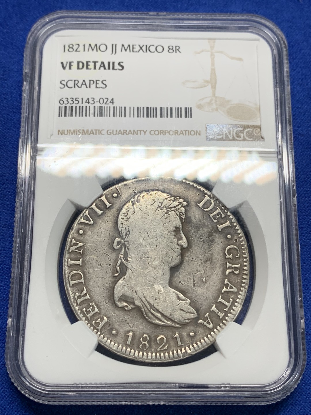 《竞宝斋》第149场-周日，周一，周四 3场 (全场包邮) NGC-VF  墨西哥 1821年 费七 8R 双柱大银币 流通品相 原味熟美