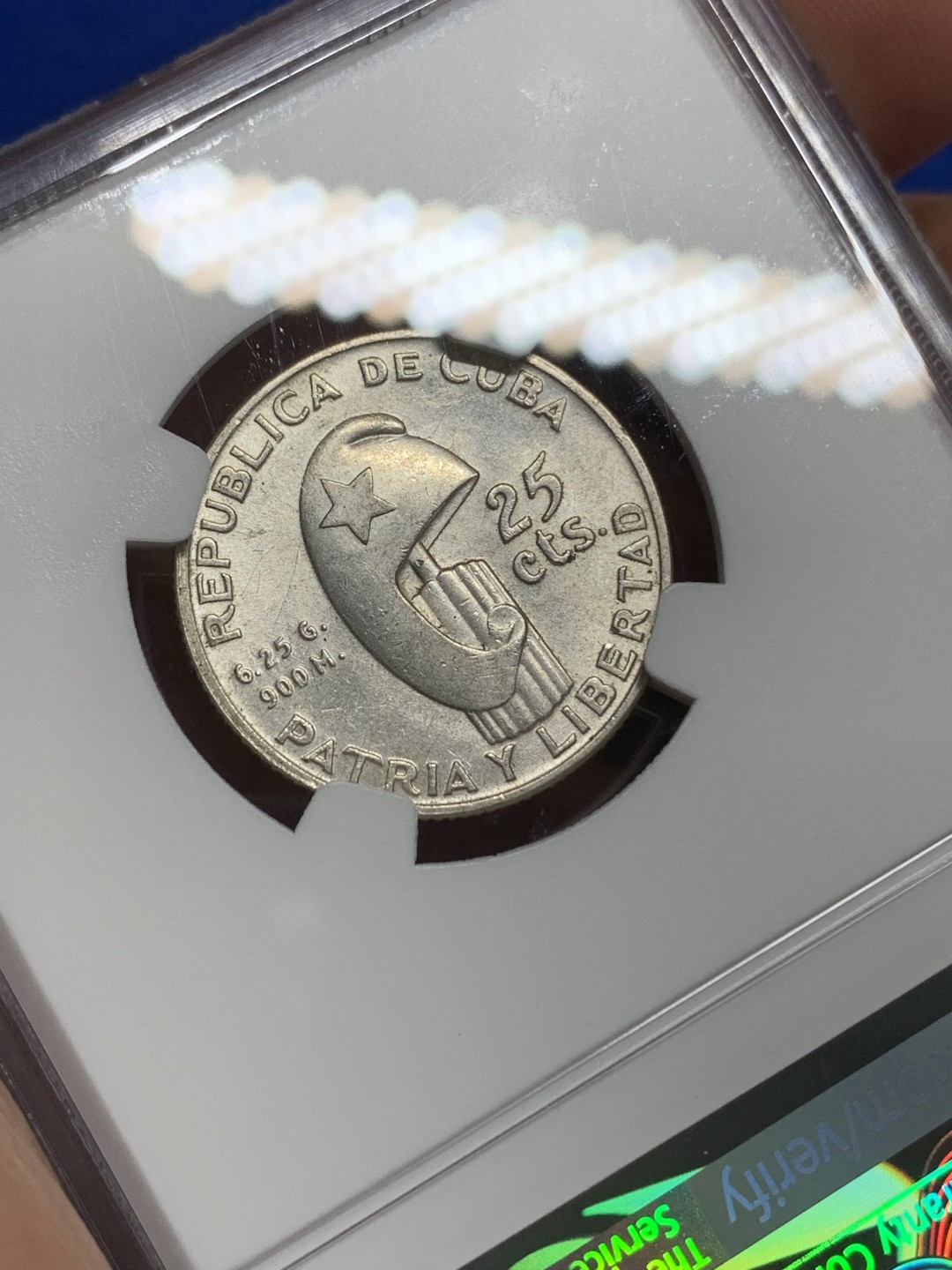 《竞宝斋》第149场-周日，周一，周四 3场 (全场包邮) NGC-MS62 古巴1953年 马丁百年纪念 25分银币