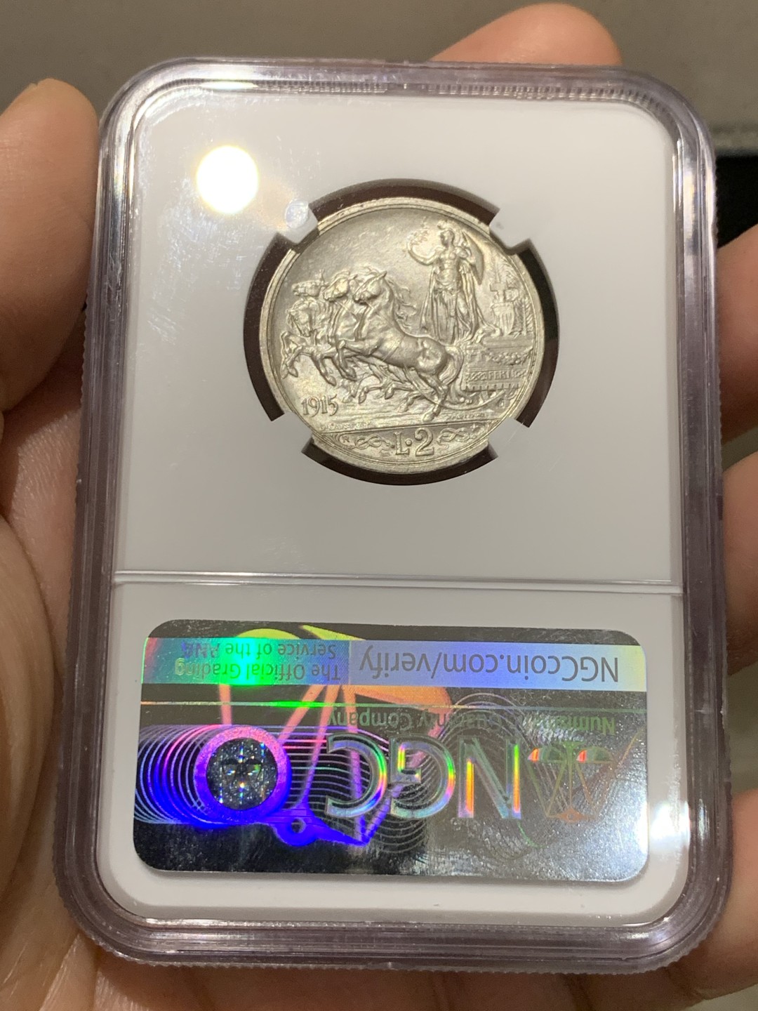 《竞宝斋》第149场-周日，周一，周四 3场 (全场包邮) NGC-MS62 意大利1915年2里拉马车银币 略有低评 可对比63状态