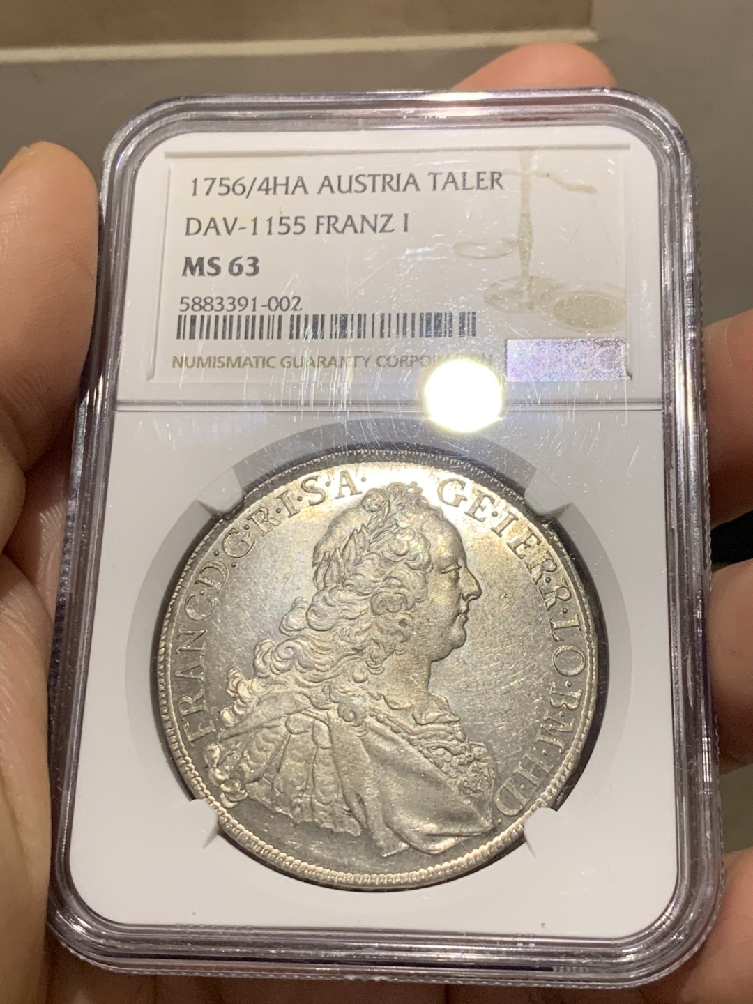 《竞宝斋》第149场-周日，周一，周四 3场 (全场包邮) NGC-MS63 1756/4年神圣罗马帝国弗朗茨一世泰勒 大奶妈的老公，这个皇帝头像的币非常少见，奥地利所有年份版别加起来只有12个MS，此枚是唯一评级记录