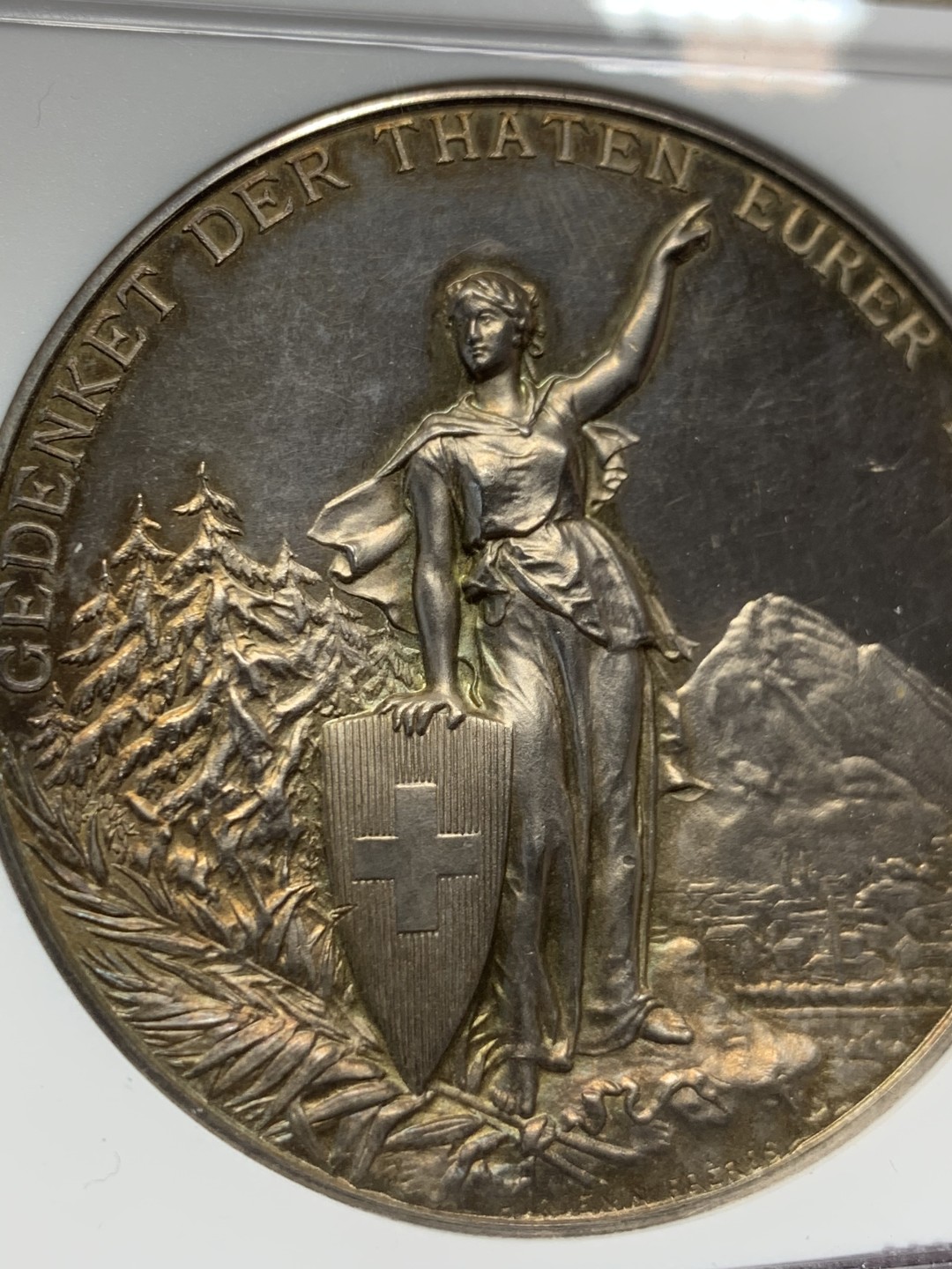 《竞宝斋》第149场-周日，周一，周四 3场 (全场包邮) NGC-UNC 瑞士1892年 格拉鲁斯 射击节银章 细节好 包浆漂亮