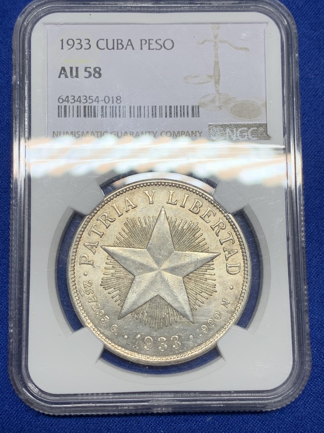 《竞宝斋》第149场-周日，周一，周四 3场 (全场包邮) NGC-AU58 古巴1933年 大五星 1比索银币大热门品种