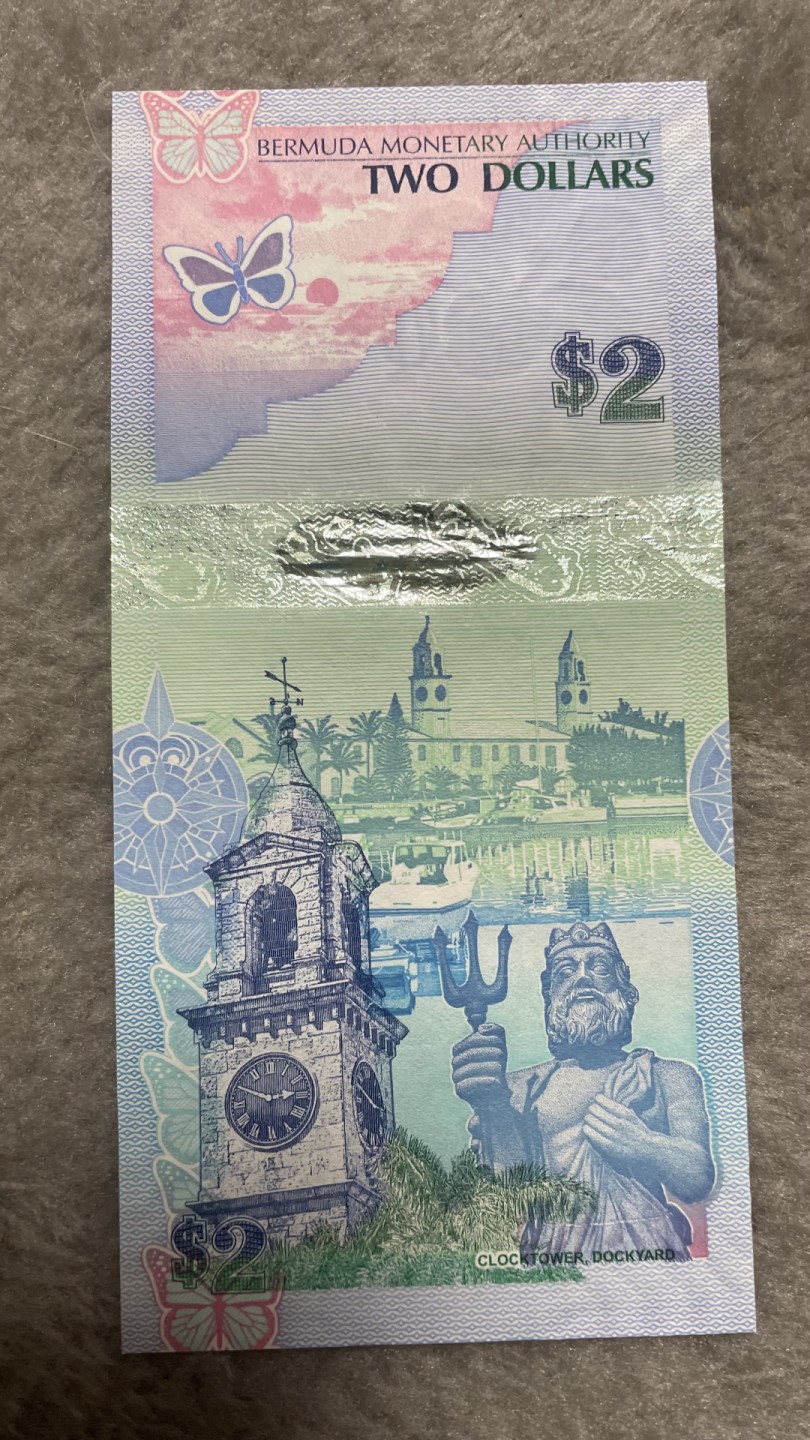 【洋葱冠】百慕大2009年2元纸币，号码不带4，非图片上号码