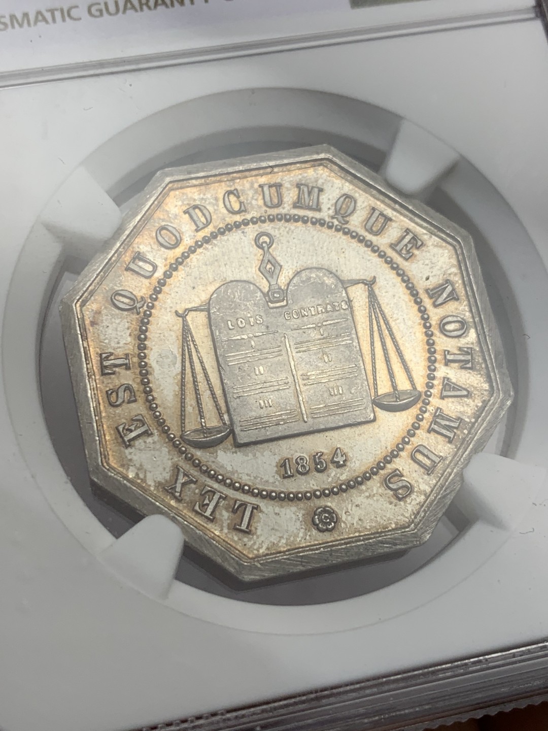 《竞宝斋》第149场-周日，周一，周四 3场 (全场包邮) NGC MS65 1854年法国公证人八角 极品分数 霜光饱满