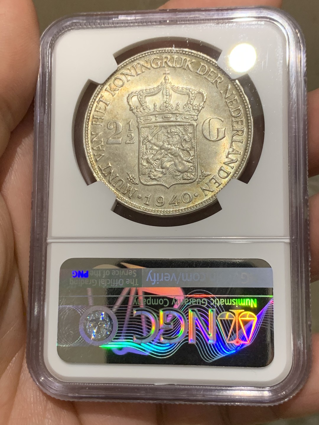 《竞宝斋》第149场-周日，周一，周四 3场 (全场包邮) 冠军分 NGC-MS63 荷兰1940年 威廉米娜女王2.5盾大银币 这款是特年 特别稀少 这分数已经可以终身收藏了