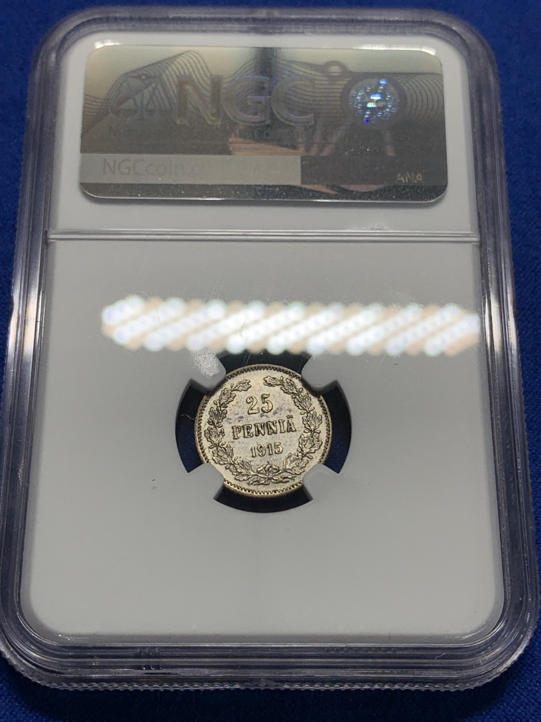 《竞宝斋》第149场-周日，周一，周四 3场 (全场包邮) NGC-MS62 俄属芬兰1915年 双头鹰25P银币 原光好品