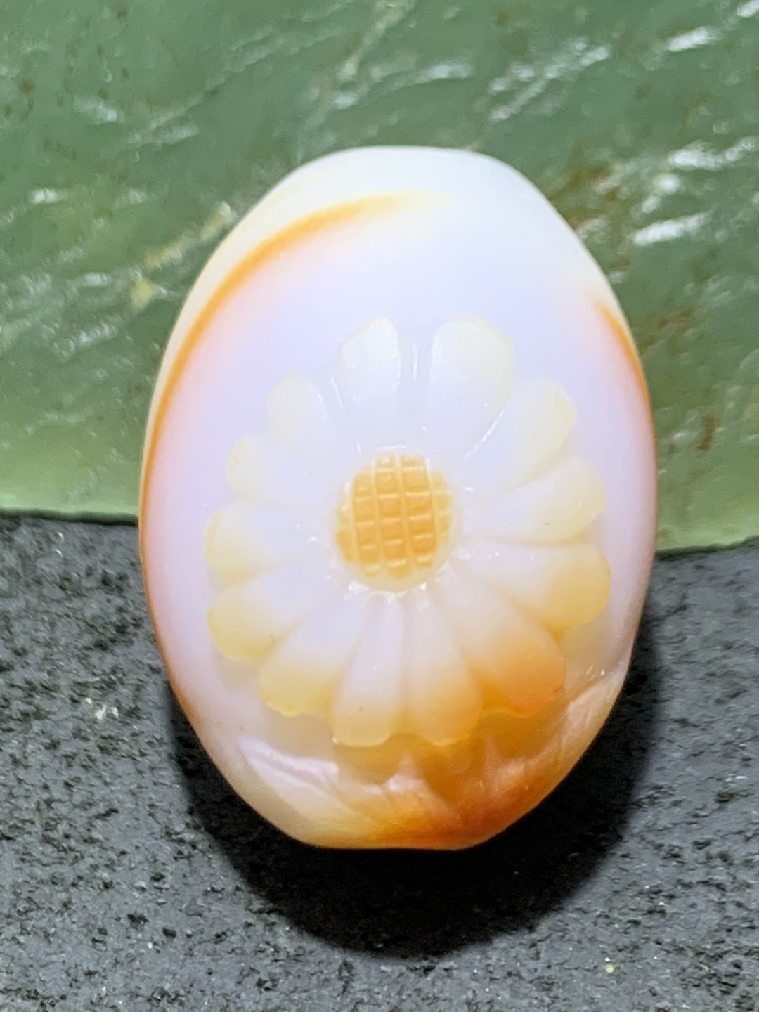 精美亚光高玉化海洋玉髓手工俏色巧雕太阳花桶珠一个！