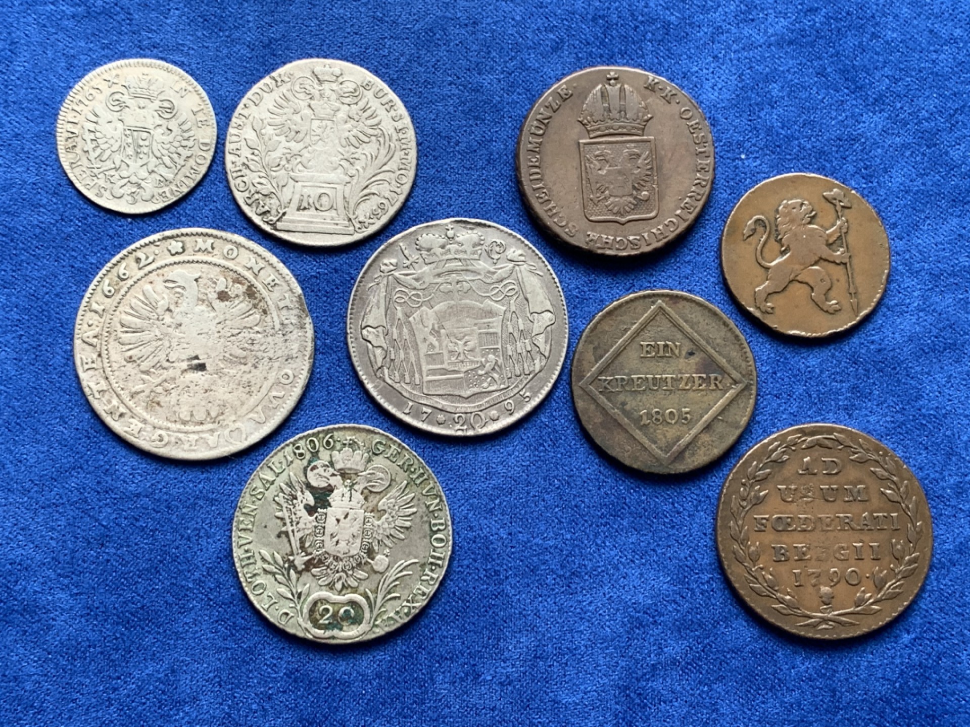 《竞宝斋》第149场-周日，周一，周四 3场 (全场包邮) 神罗辅币一组9枚 5银4铜 萨尔斯堡和尼德兰辅币都是不太常见的品种 换藏打包出 来价不低