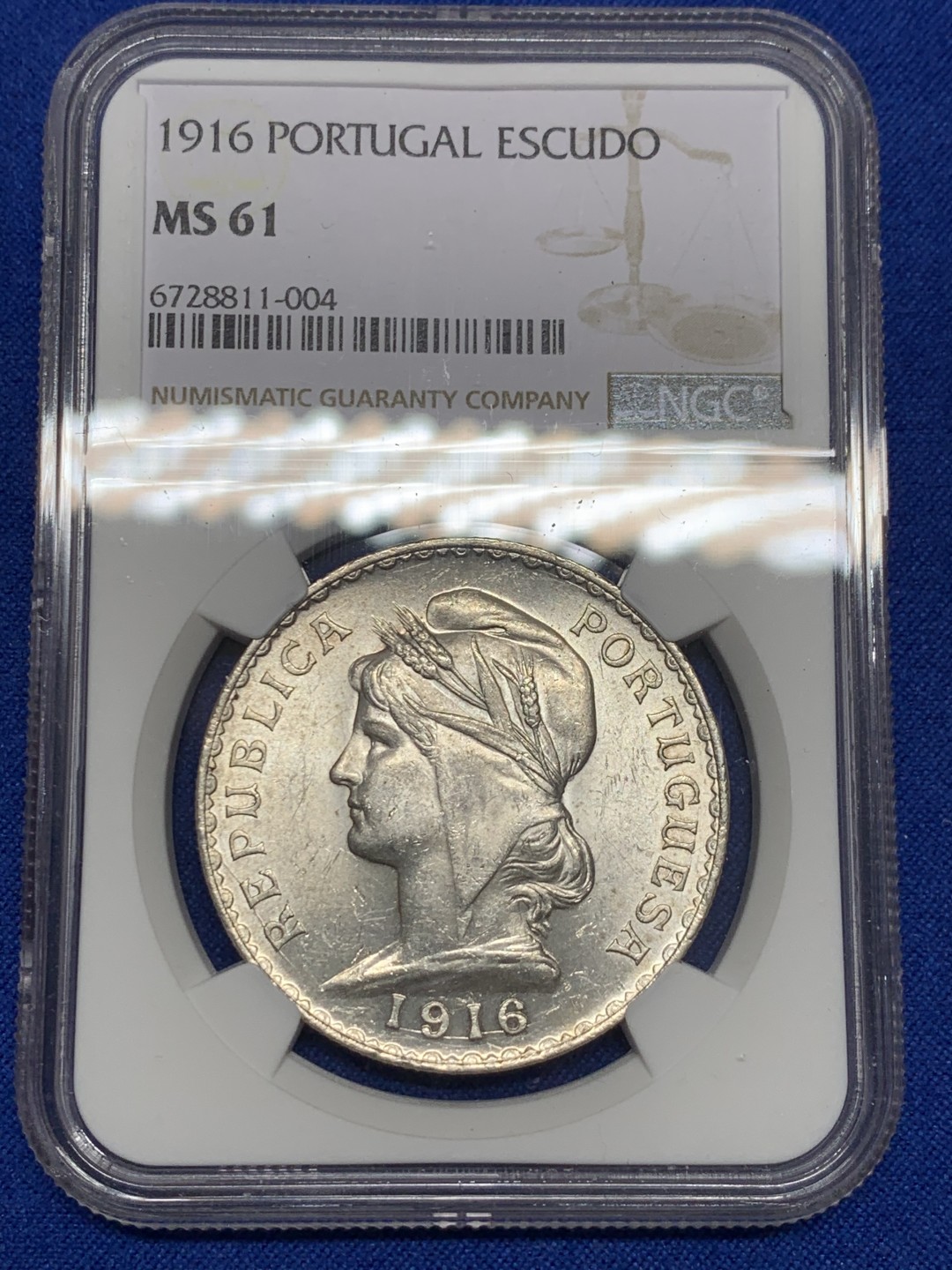 《竞宝斋》第149场-周日，周一，周四 3场 (全场包邮) NGC-MS61 葡萄牙1916年 1埃斯库多大银币 原光好品 少见品种