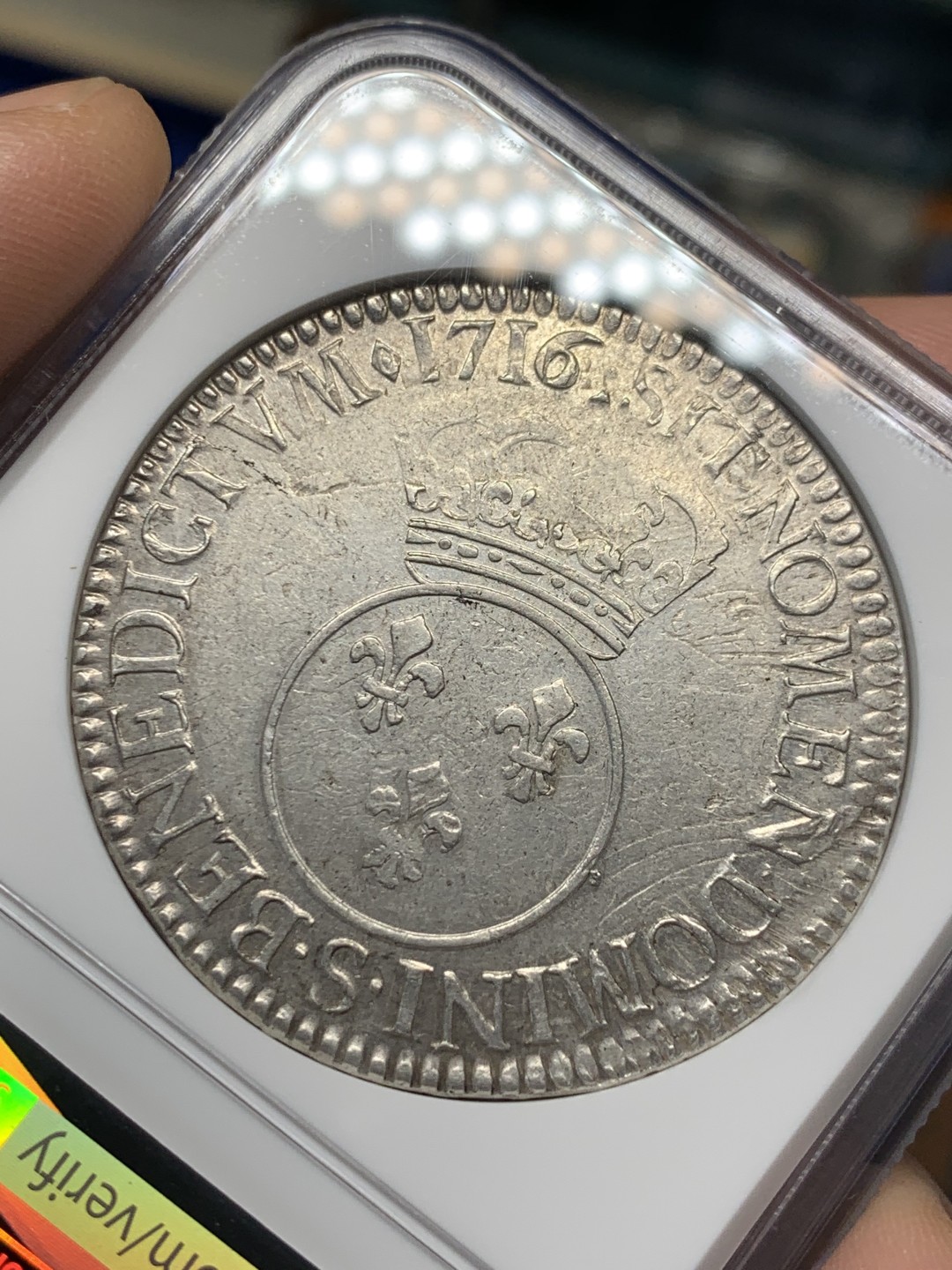 《竞宝斋》第149场-周日，周一，周四 3场 (全场包邮) NGC-XF45第五名 法国1716年路易十五1埃居大银币，币坯是路易十四太阳王1埃居