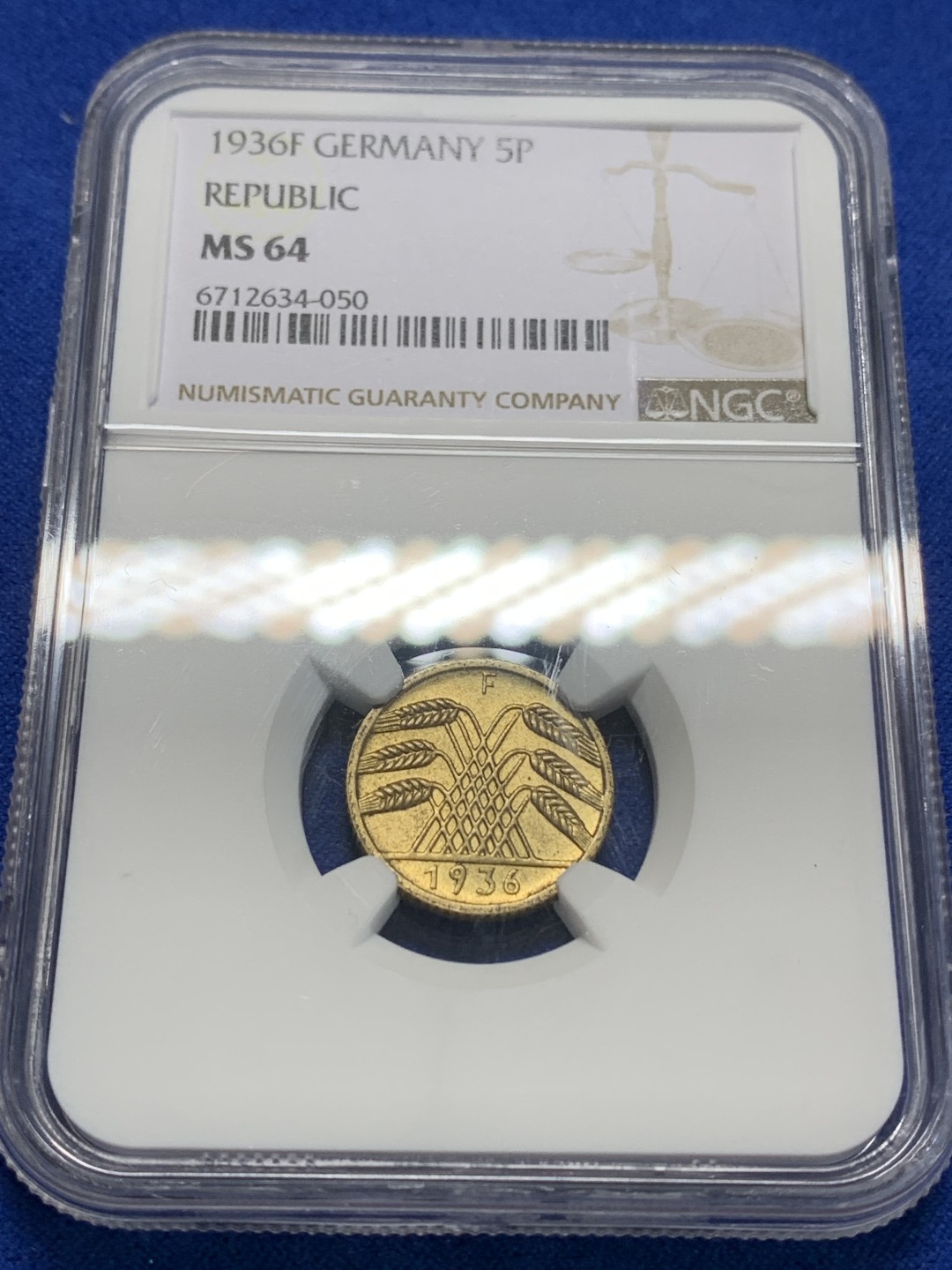 《竞宝斋》第149场-周日，周一，周四 3场 (全场包邮) NGC-MS64 魏玛德国1936年F厂5芬尼铜币