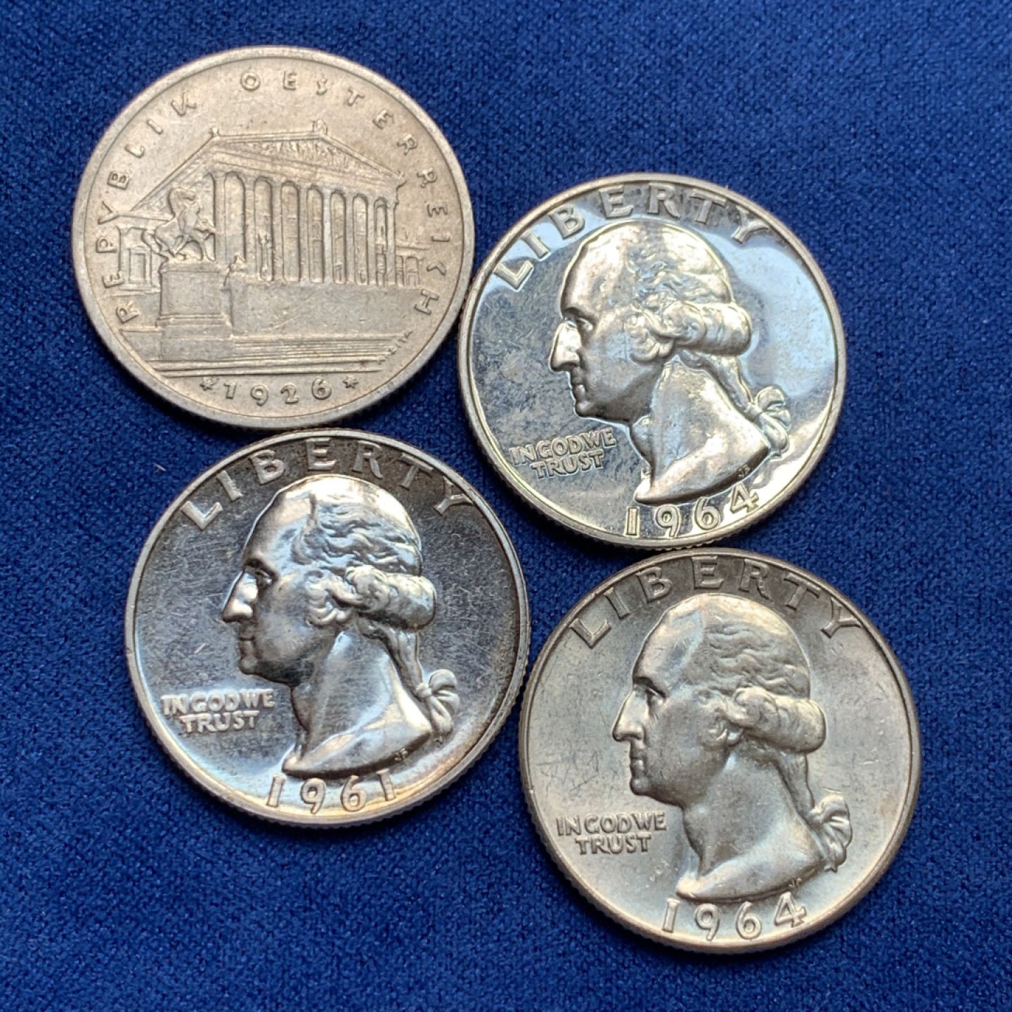 《竞宝斋》第149场-周日，周一，周四 3场 (全场包邮) 美国华盛顿25美分银币3枚原光好状态，加奥地利1先令银币