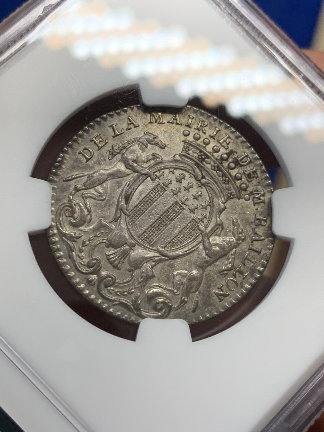 《竞宝斋》第149场-周日，周一，周四 3场 (全场包邮) NGC-AU58 法国1757年 天马盾徽 JETON 银质 非常罕见的版式