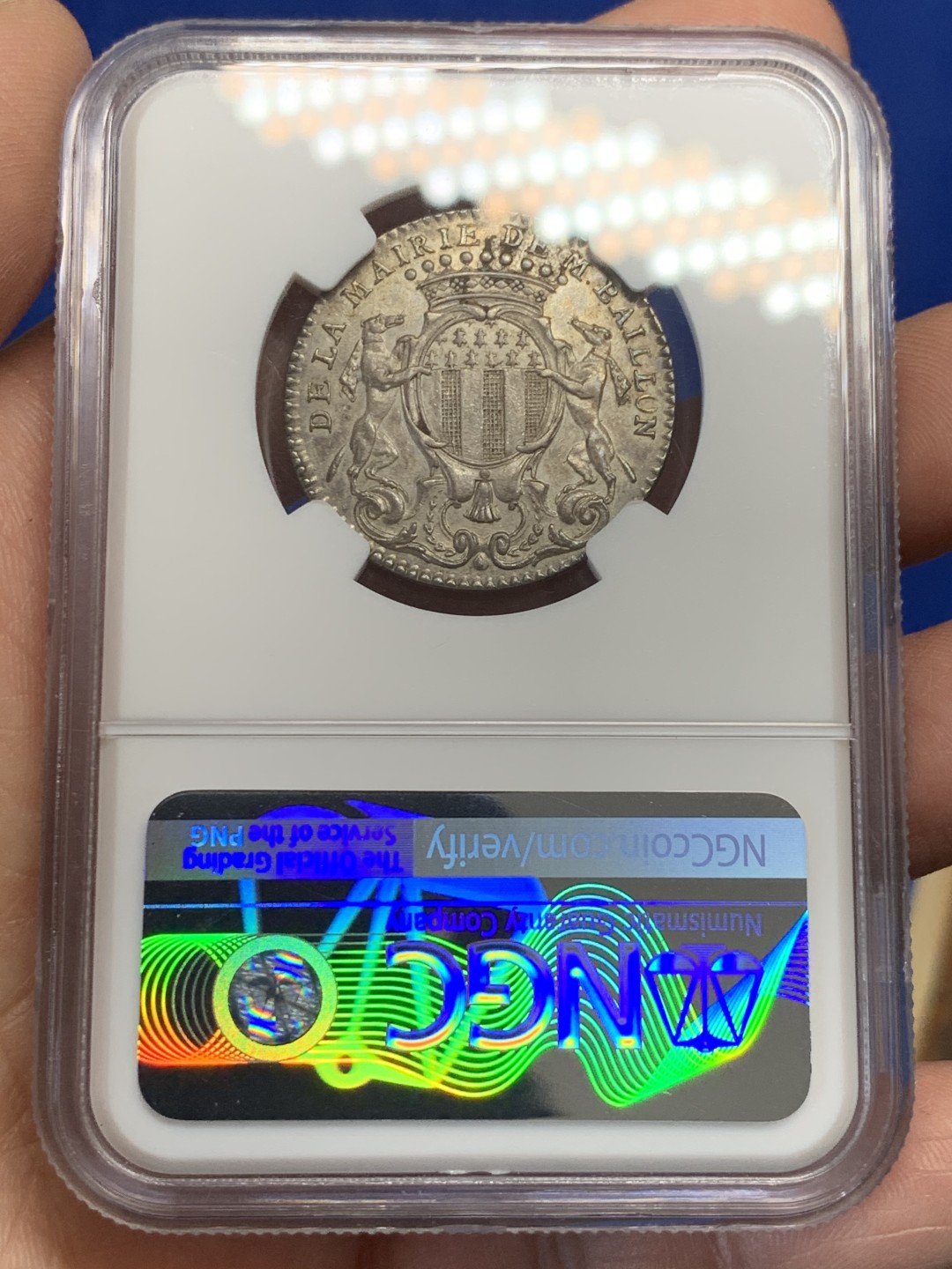 《竞宝斋》第149场-周日，周一，周四 3场 (全场包邮) NGC-AU58 法国1757年 天马盾徽 JETON 银质 非常罕见的版式