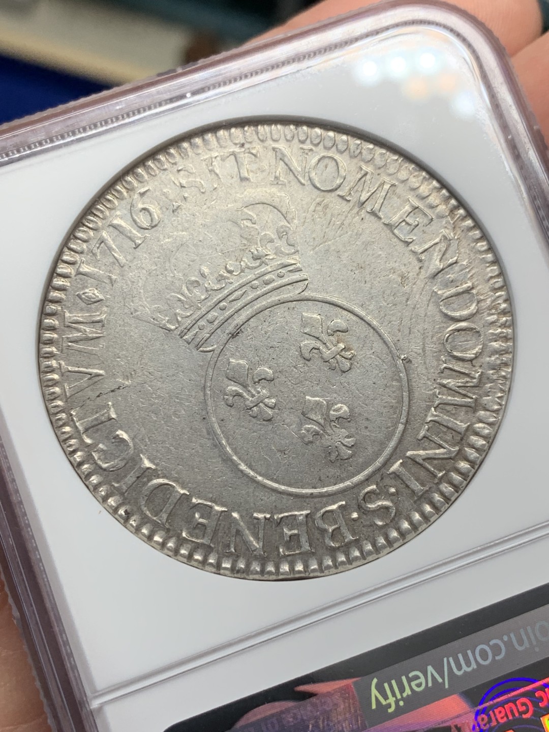 《竞宝斋》第149场-周日，周一，周四 3场 (全场包邮) NGC-XF45第五名 法国1716年路易十五1埃居大银币，币坯是路易十四太阳王1埃居