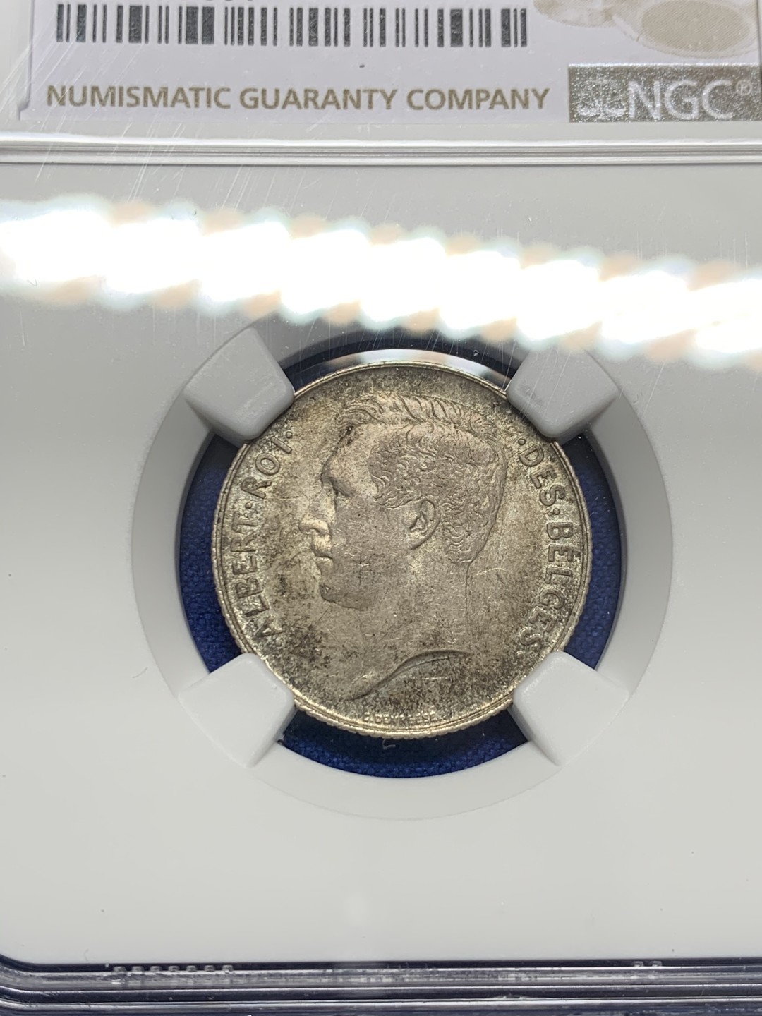 《竞宝斋》第149场-周日，周一，周四 3场 (全场包邮) NGC-MS62 比利时1912年 阿尔贝托1法郎银币 好品代彩