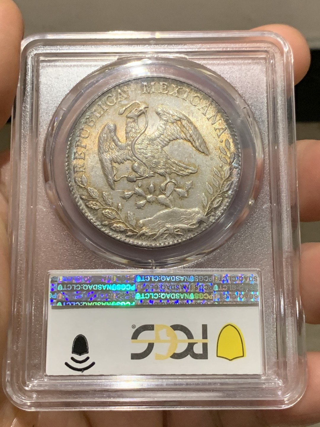 《竞宝斋》第149场-周日，周一，周四 3场 (全场包邮) PCGS-MS64 墨西哥 1887年 8雷亚尔 鹰洋银币 高分五彩包浆，光泽十分出色！