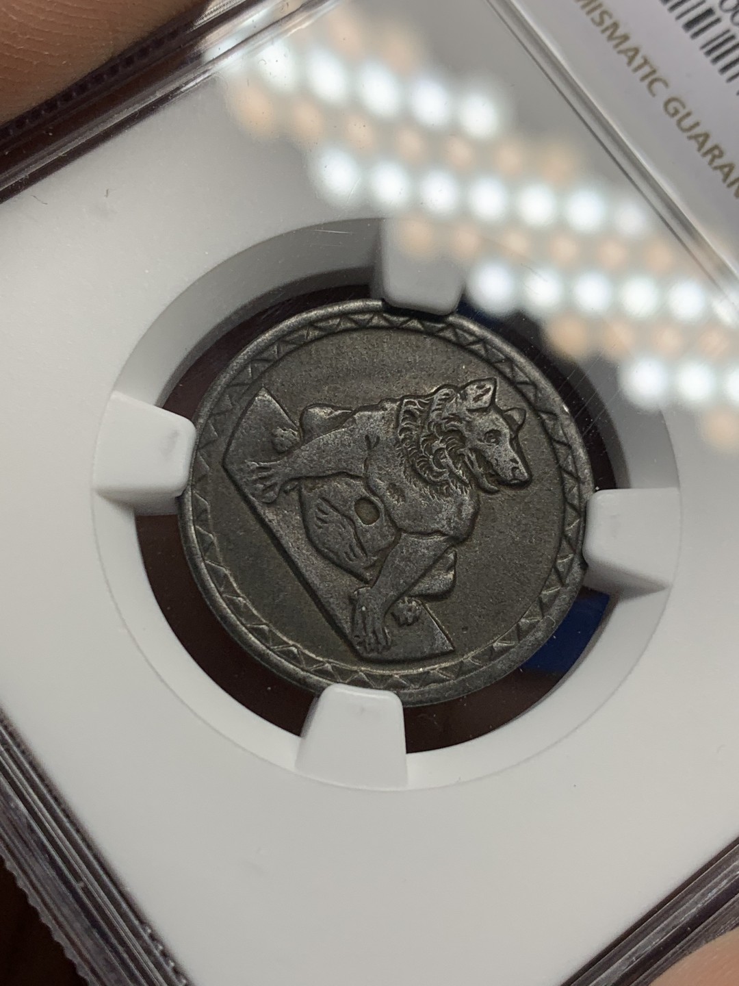 《竞宝斋》第149场-周日，周一，周四 3场 (全场包邮) NGC-AU58 德国紧急状态时期亚琛无心狼 1920年 25芬尼 原味老包浆细节很棒 状态好